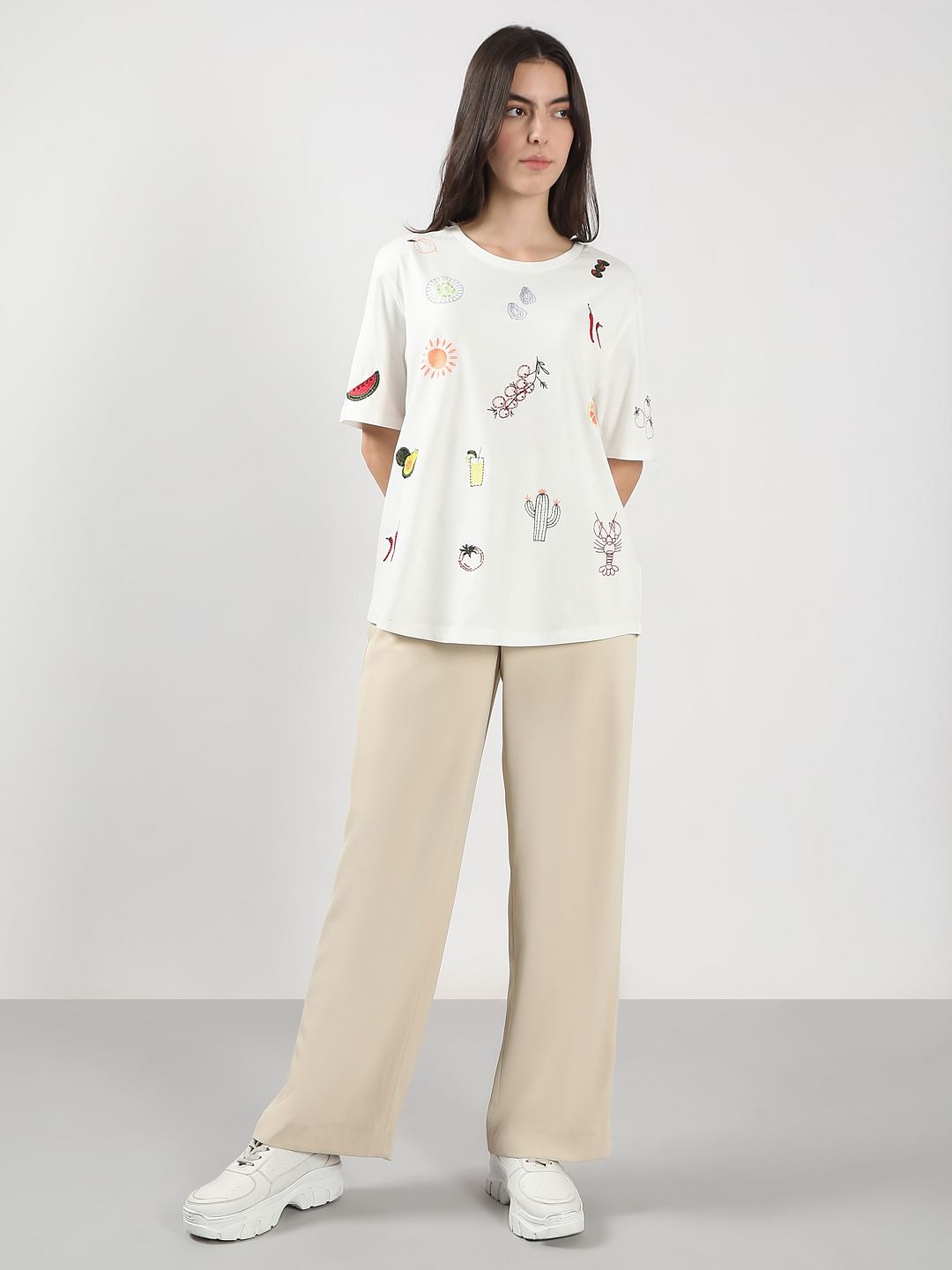 White Printed Cotton T-Shirt