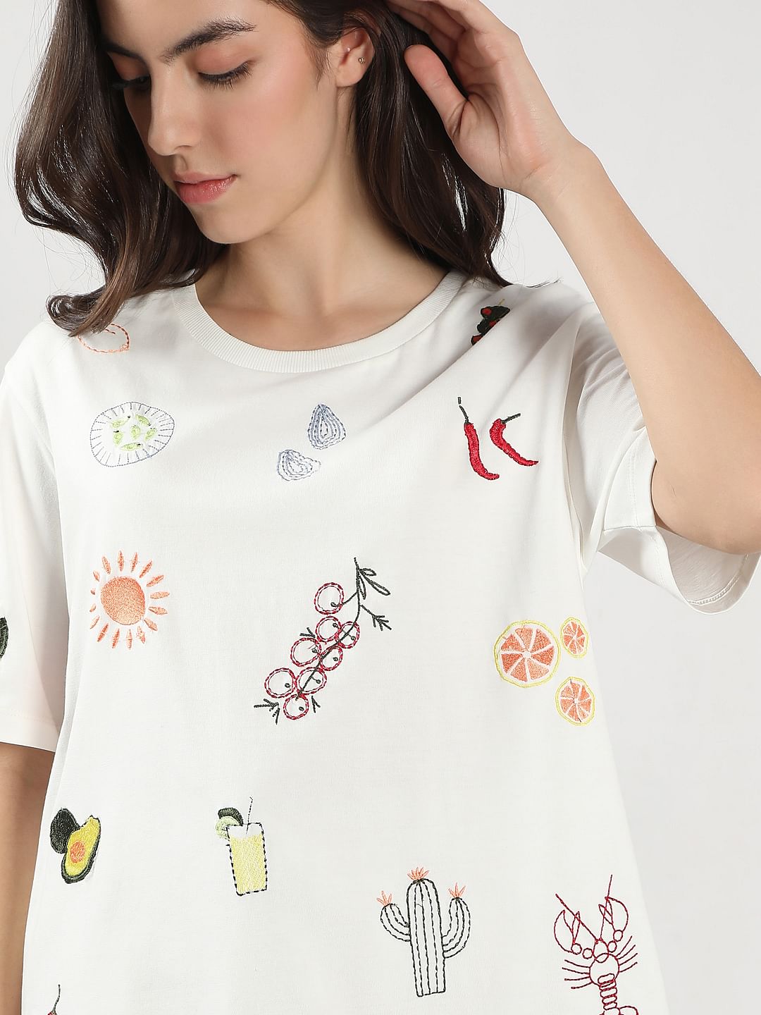 White Printed Cotton T-Shirt