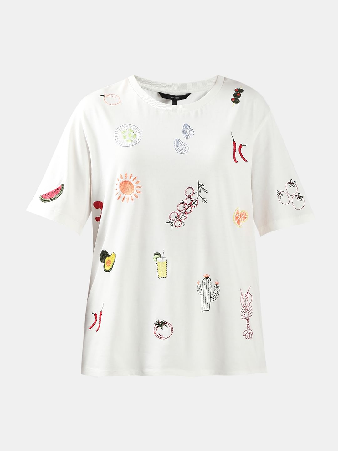 White Printed Cotton T-Shirt