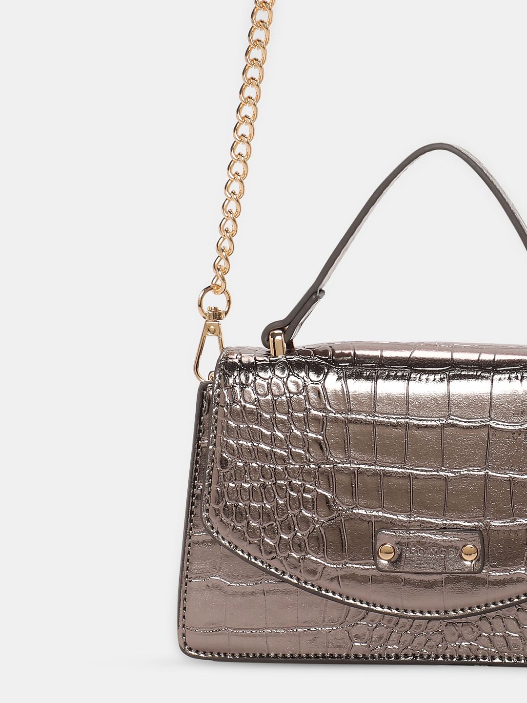 Silver Textured Sling Bag