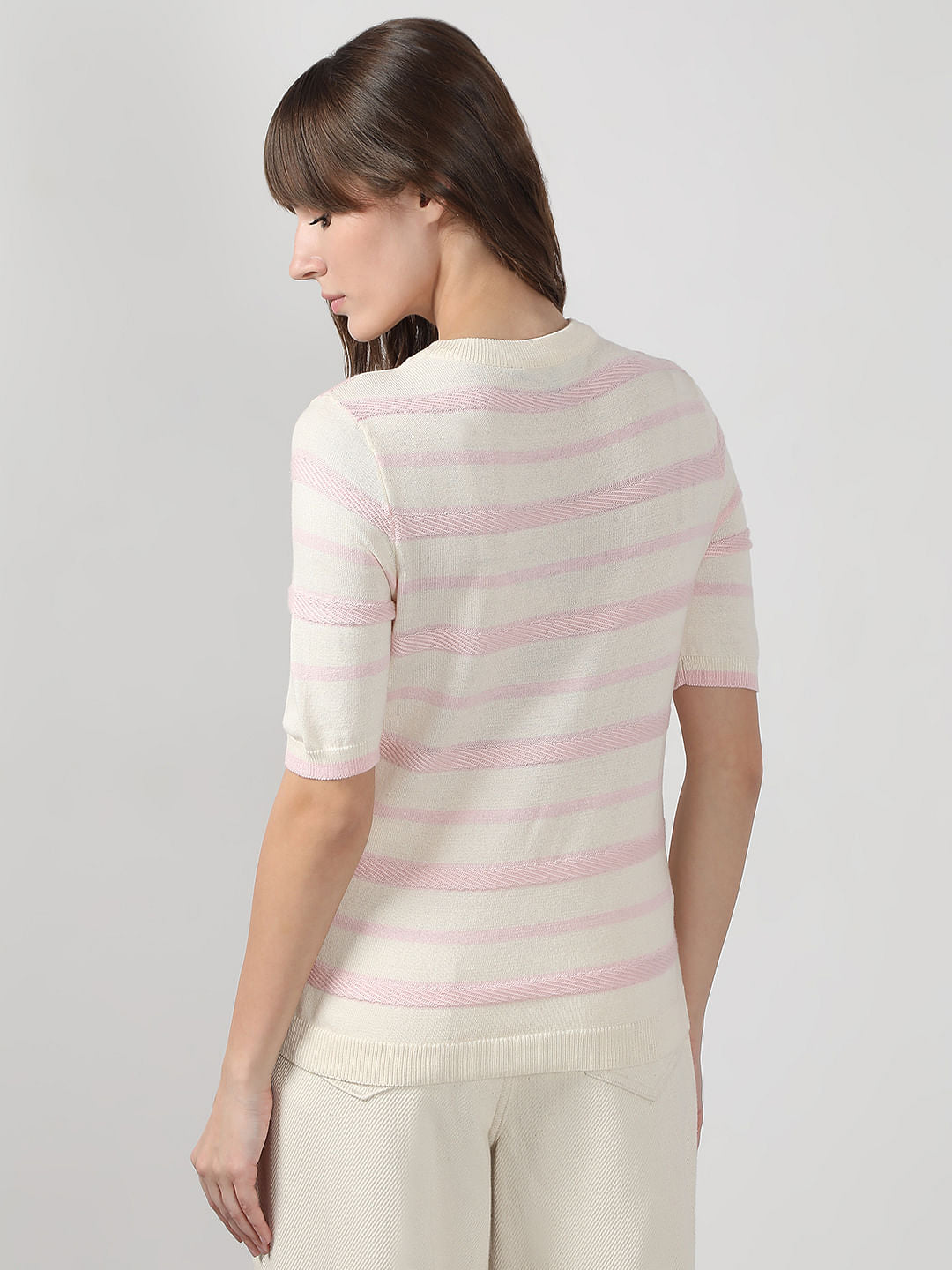 Pink & White Striped Knitted Top