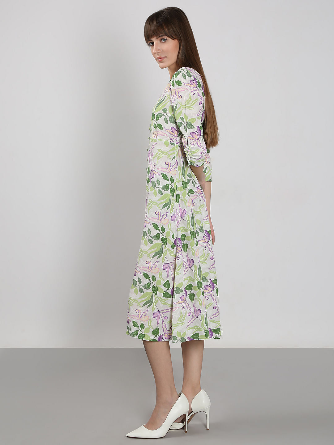 White Printed Midi Dress