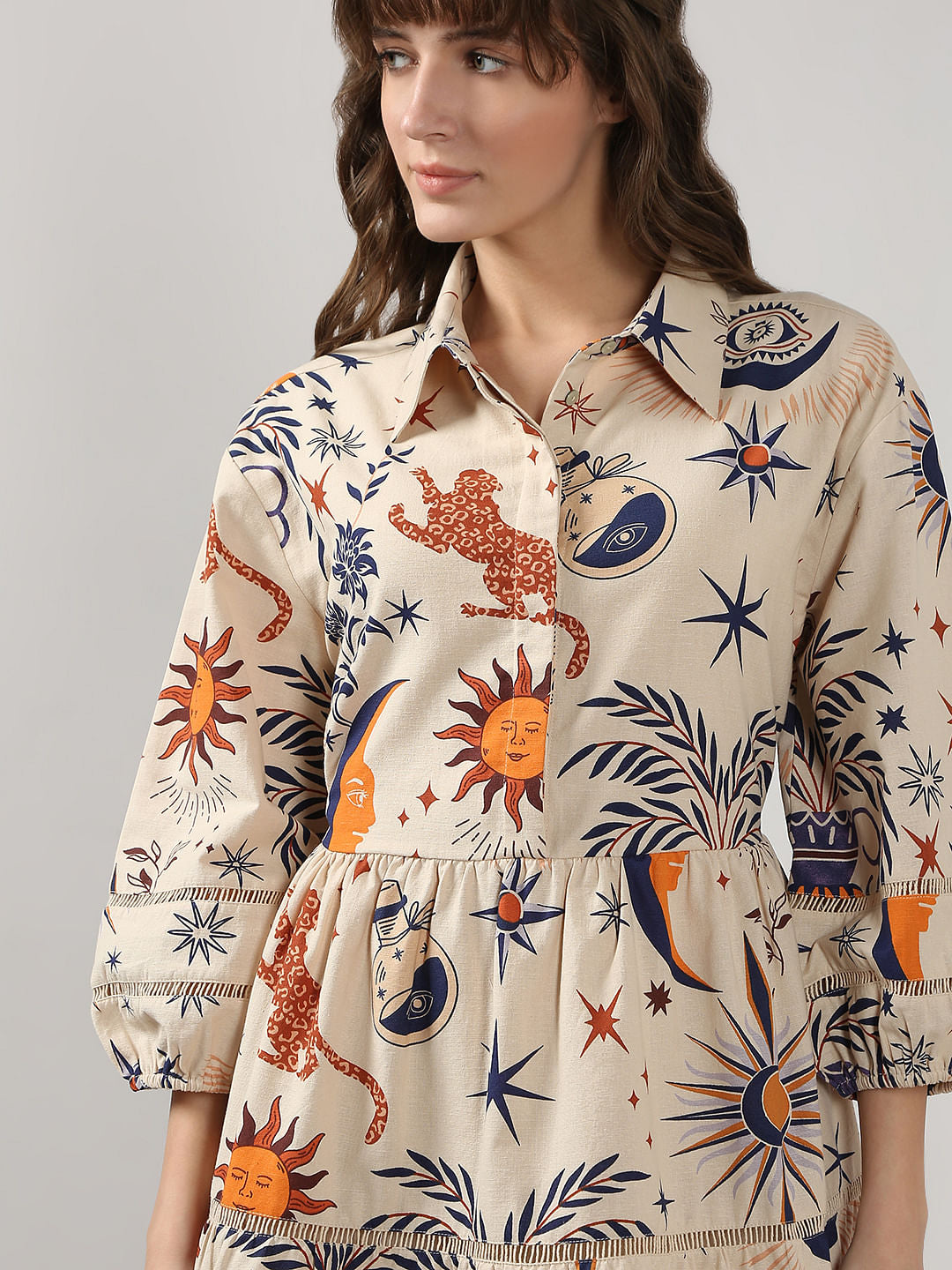 Ecru Printed Shirt Dress