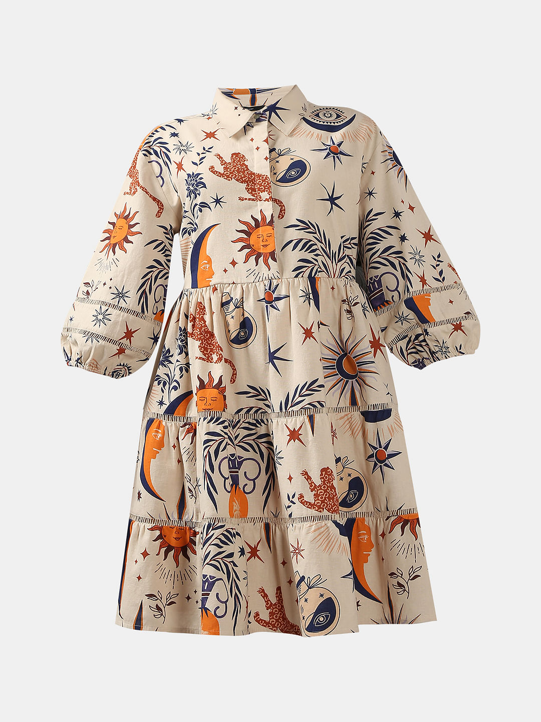 Ecru Printed Shirt Dress