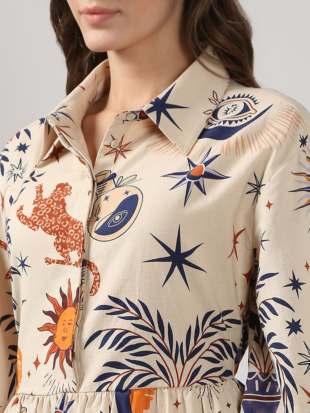 Ecru Printed Shirt Dress