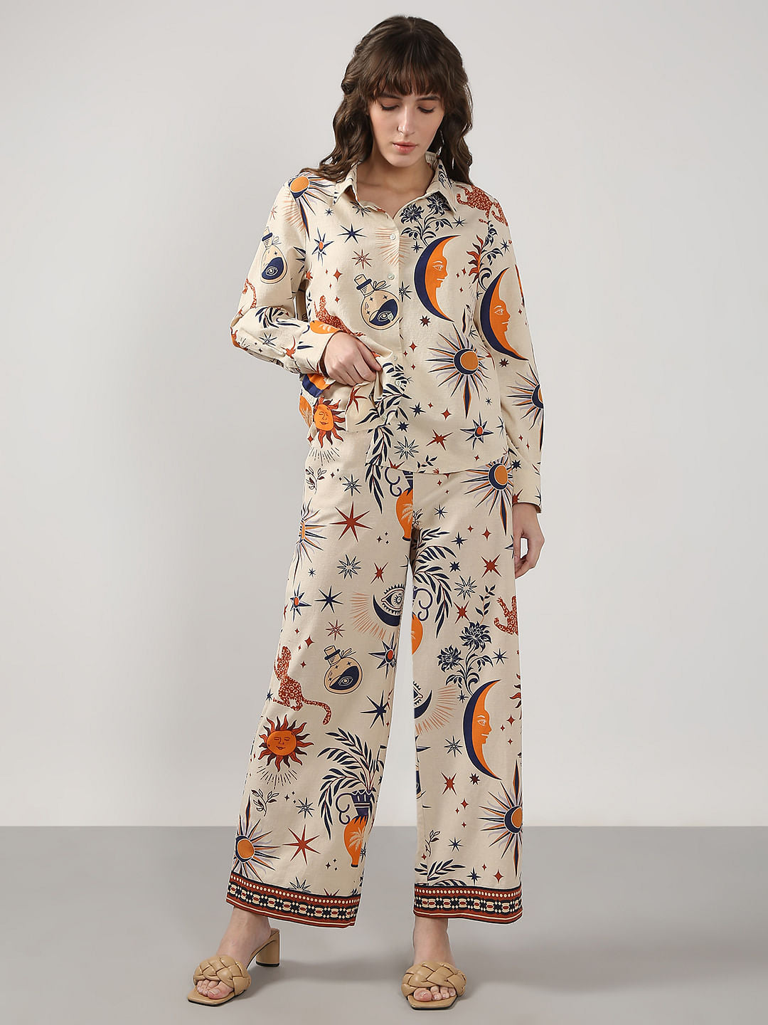 Ecru Printed Co-Ord Set Shirt