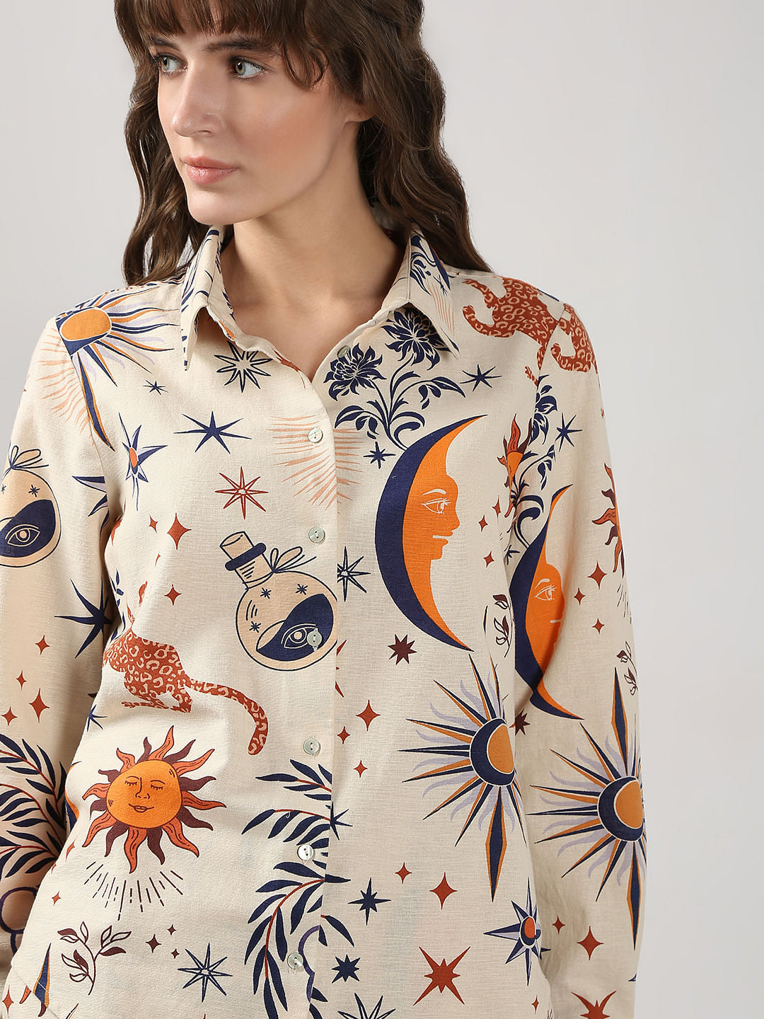 Ecru Printed Co-Ord Set Shirt