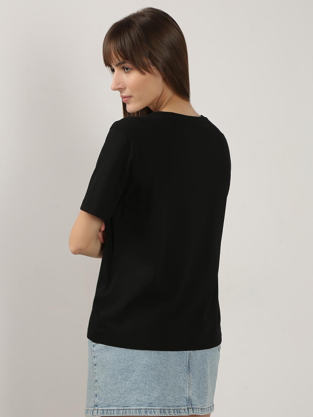Vero Moda Black Printed Cotton T-Shirt