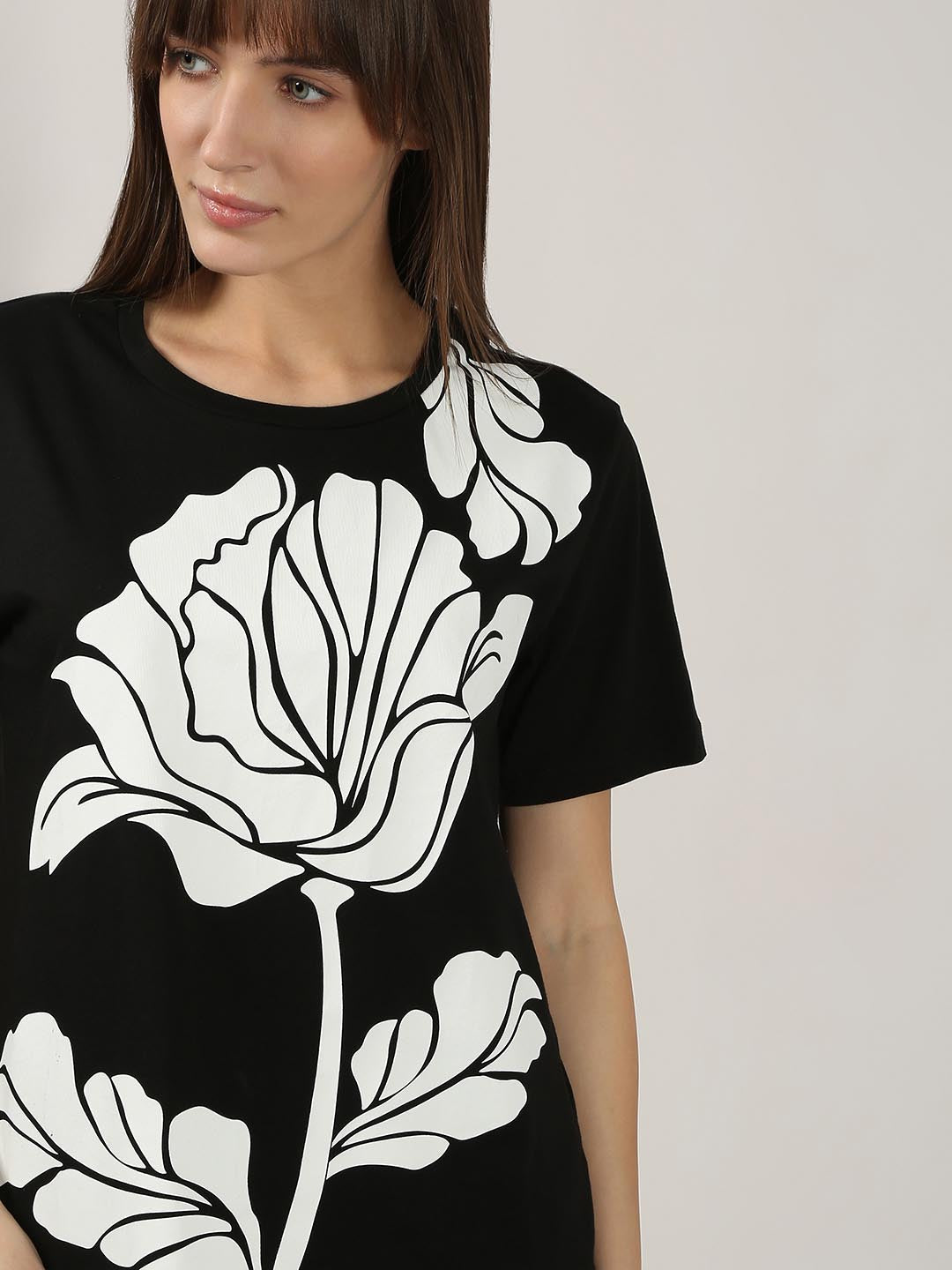 Vero Moda Black Printed Cotton T-Shirt