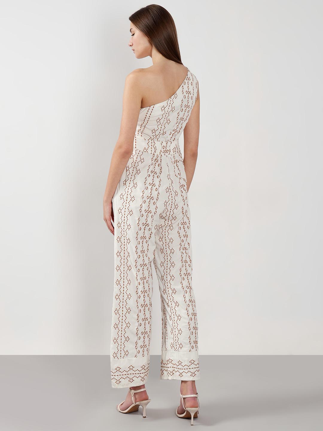 Vero Moda off-White Printed One-Shoulder Jumpsuit