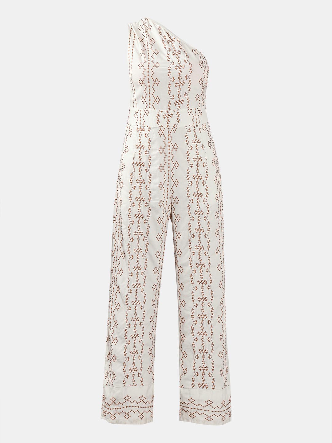 Vero Moda off-White Printed One-Shoulder Jumpsuit