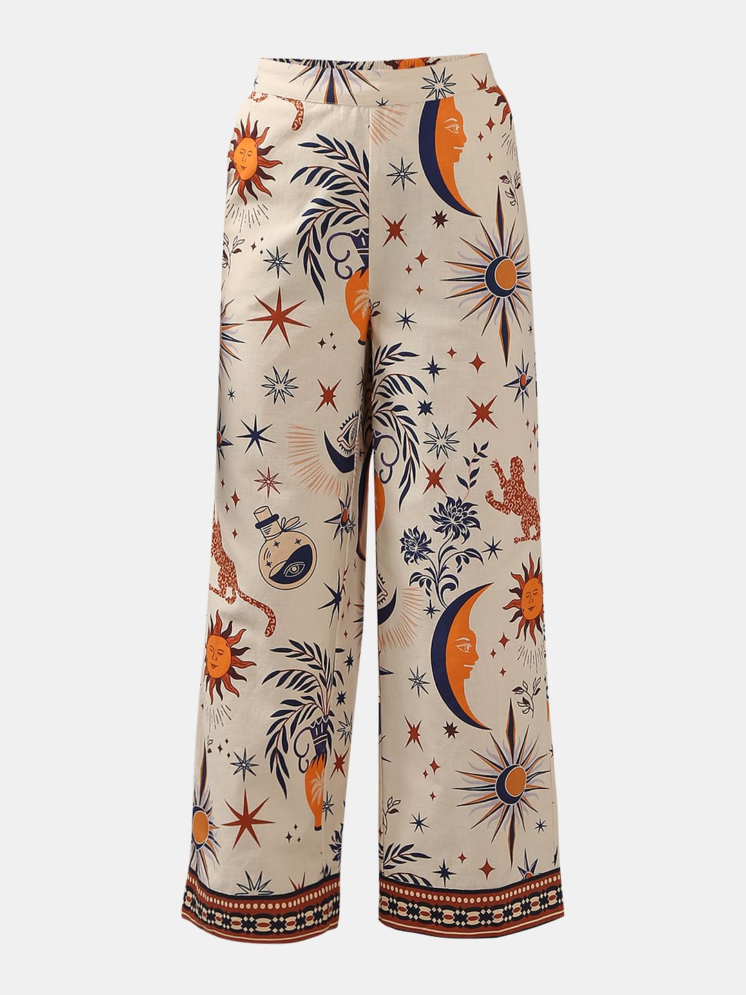 Beige Printed Co-Ord Set Flared Pants