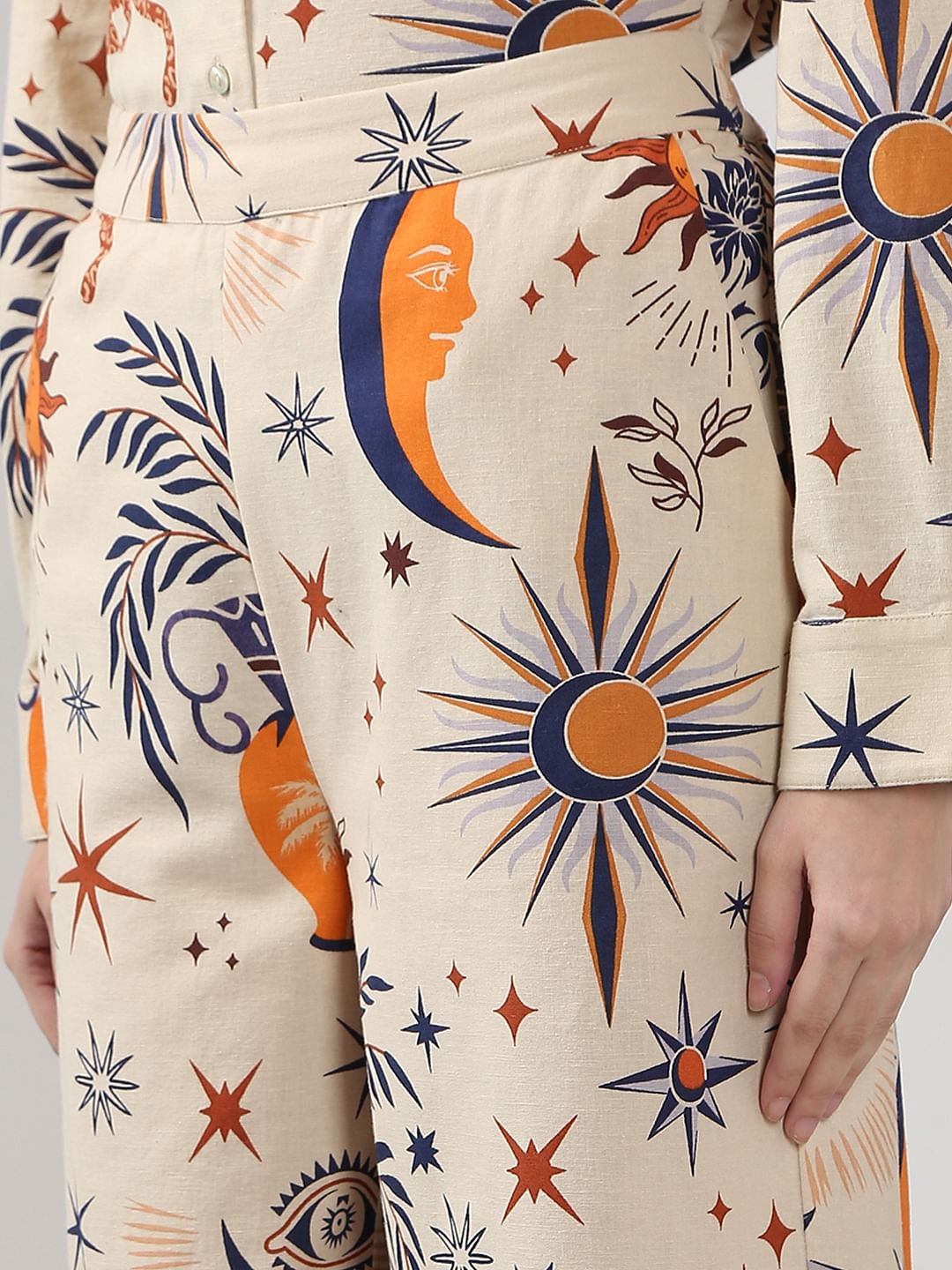 Beige Printed Co-Ord Set Flared Pants