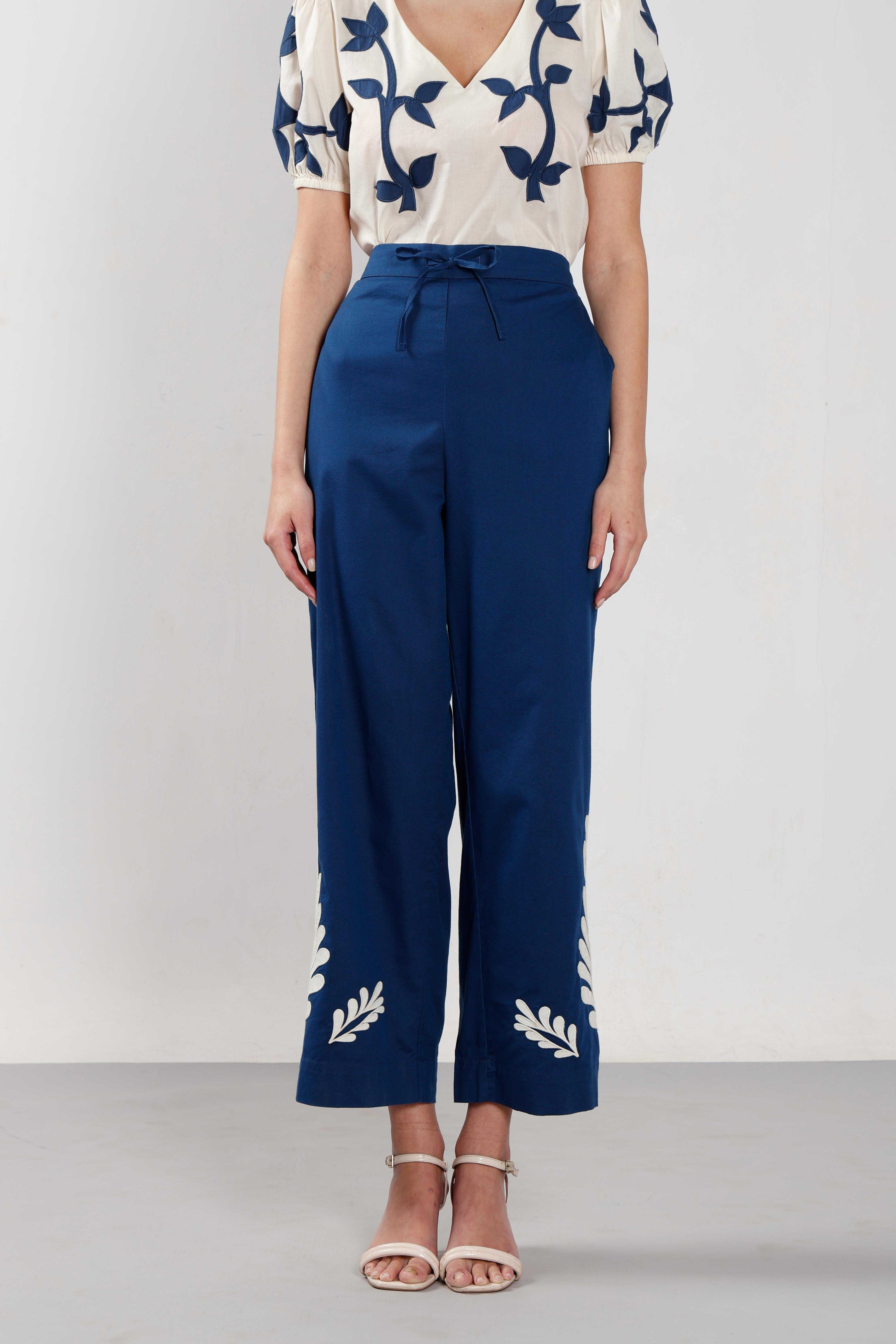 Vero Moda Dark Blue Printed High Rise Pants