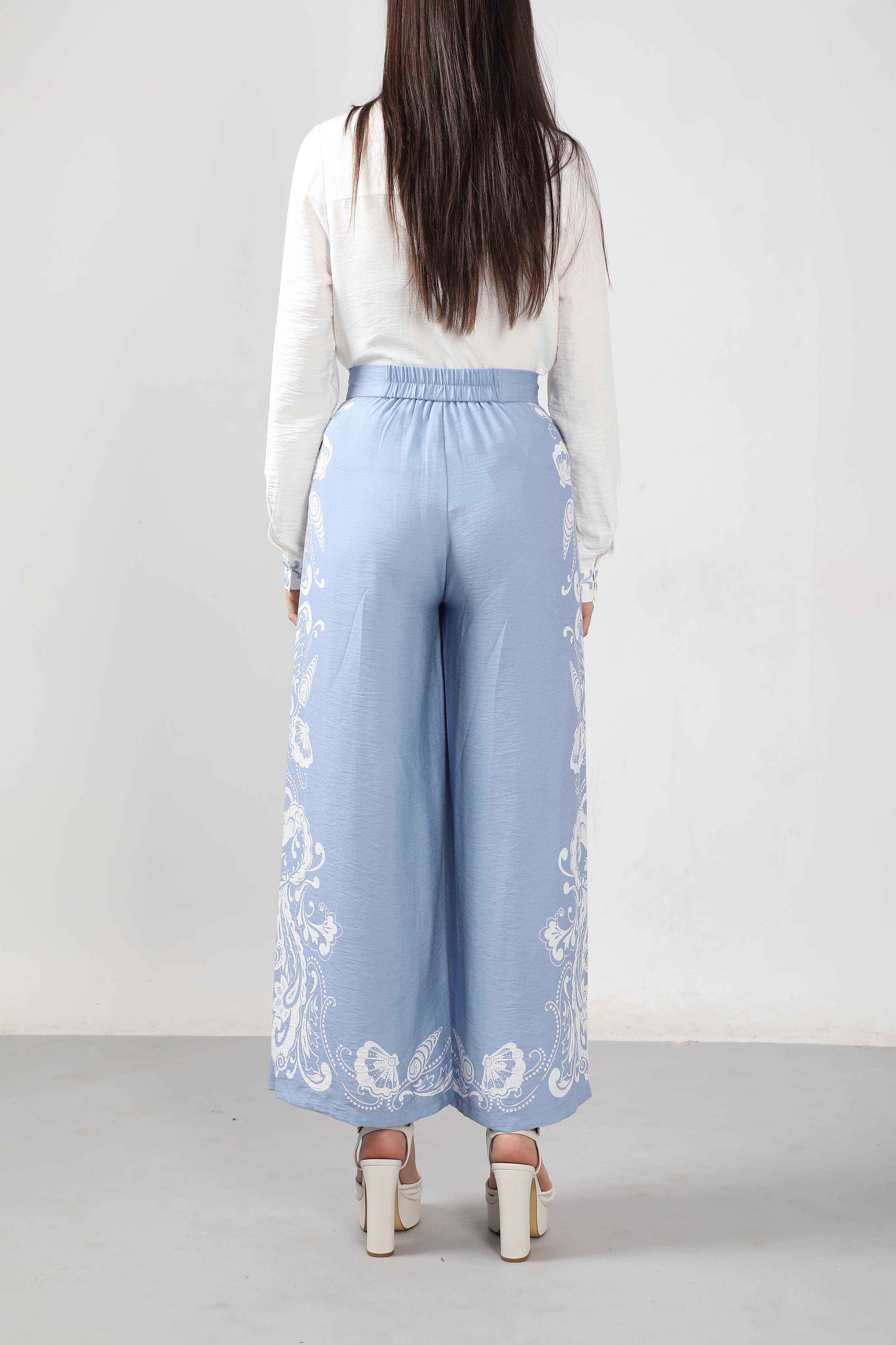 Vero Moda Blue Printed Wide Leg Pants