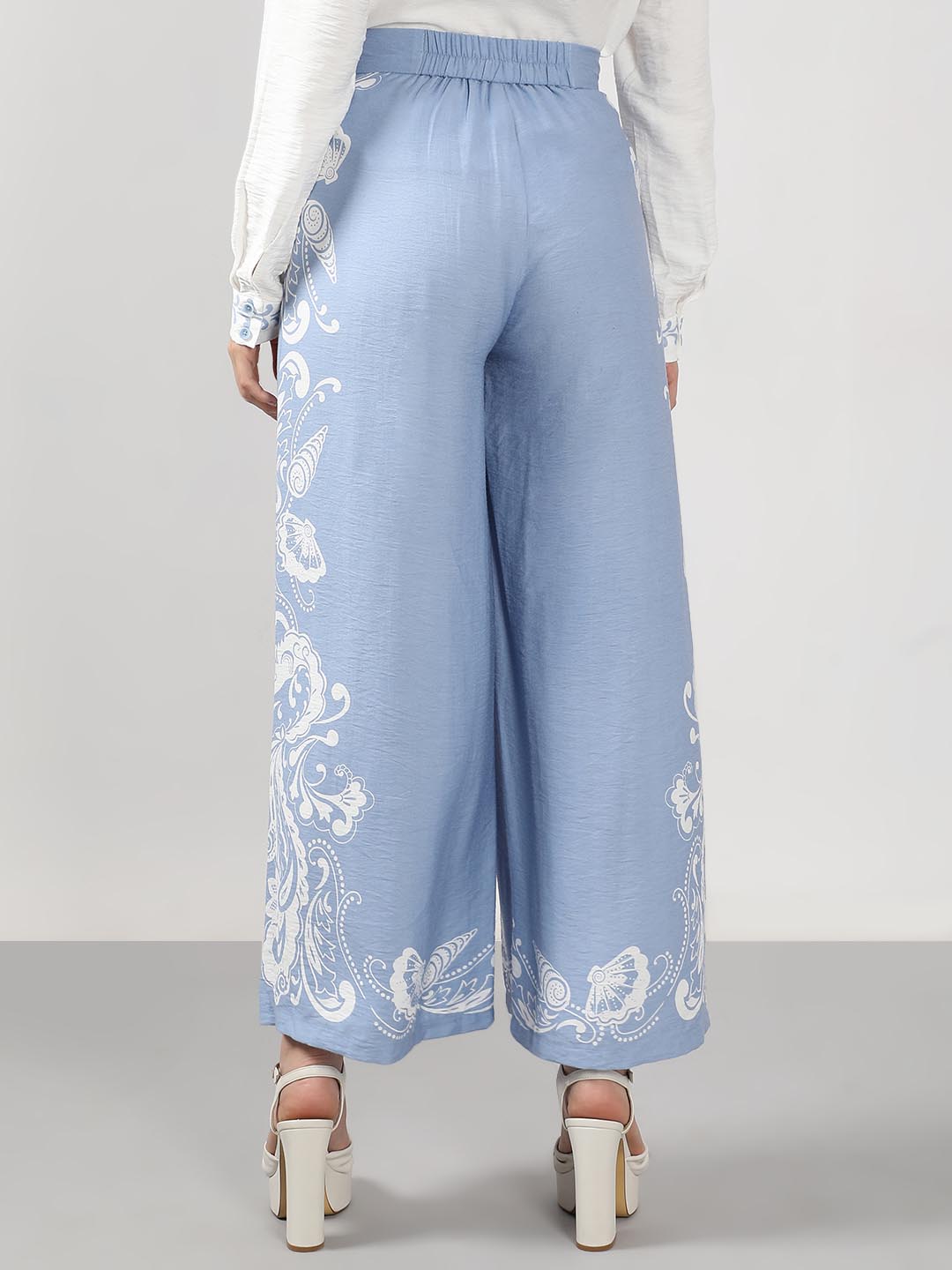 Vero Moda Blue Printed Wide Leg Pants