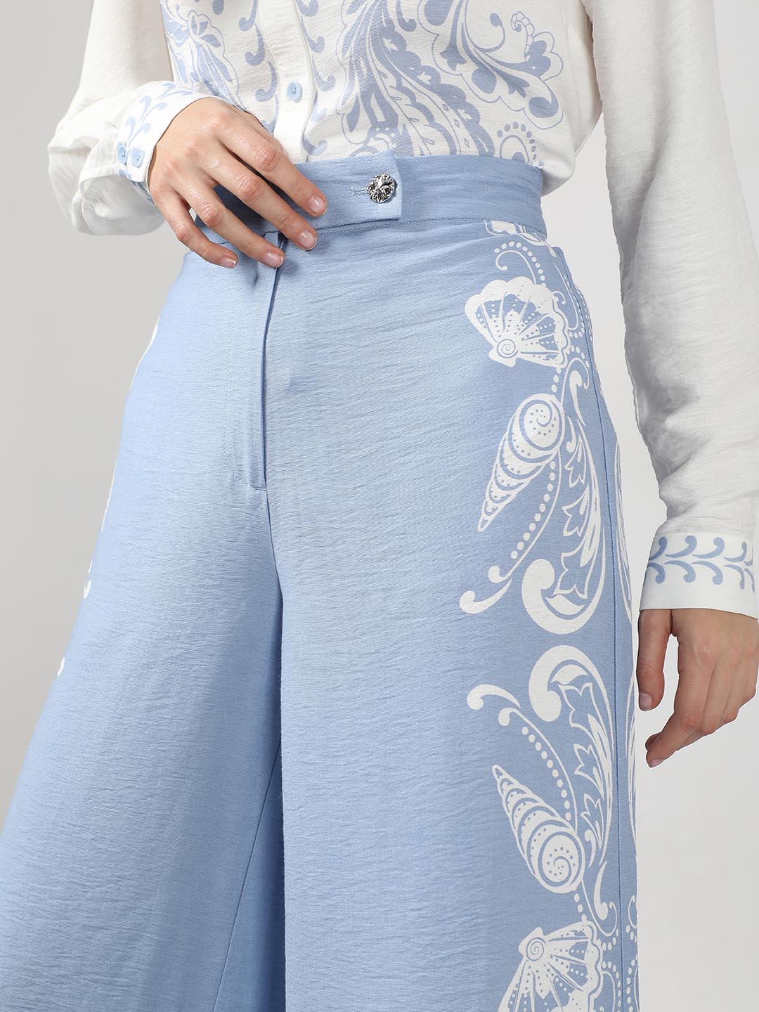 Vero Moda Blue Printed Wide Leg Pants