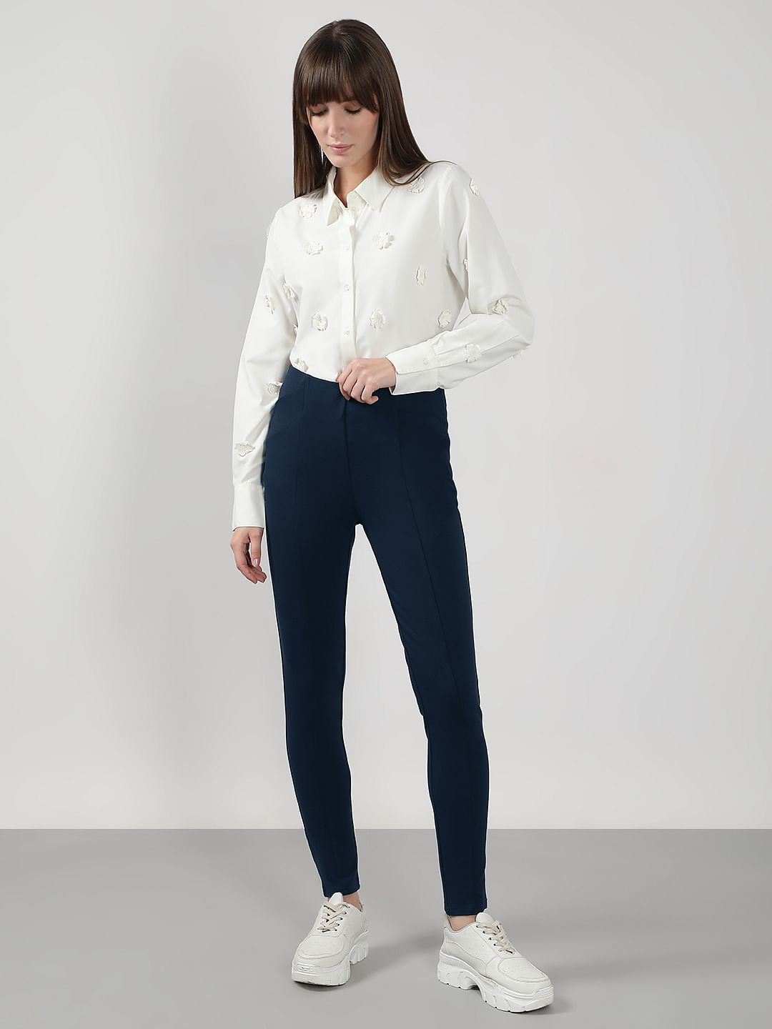 Navy Blue High Rise Fitted Jeggings