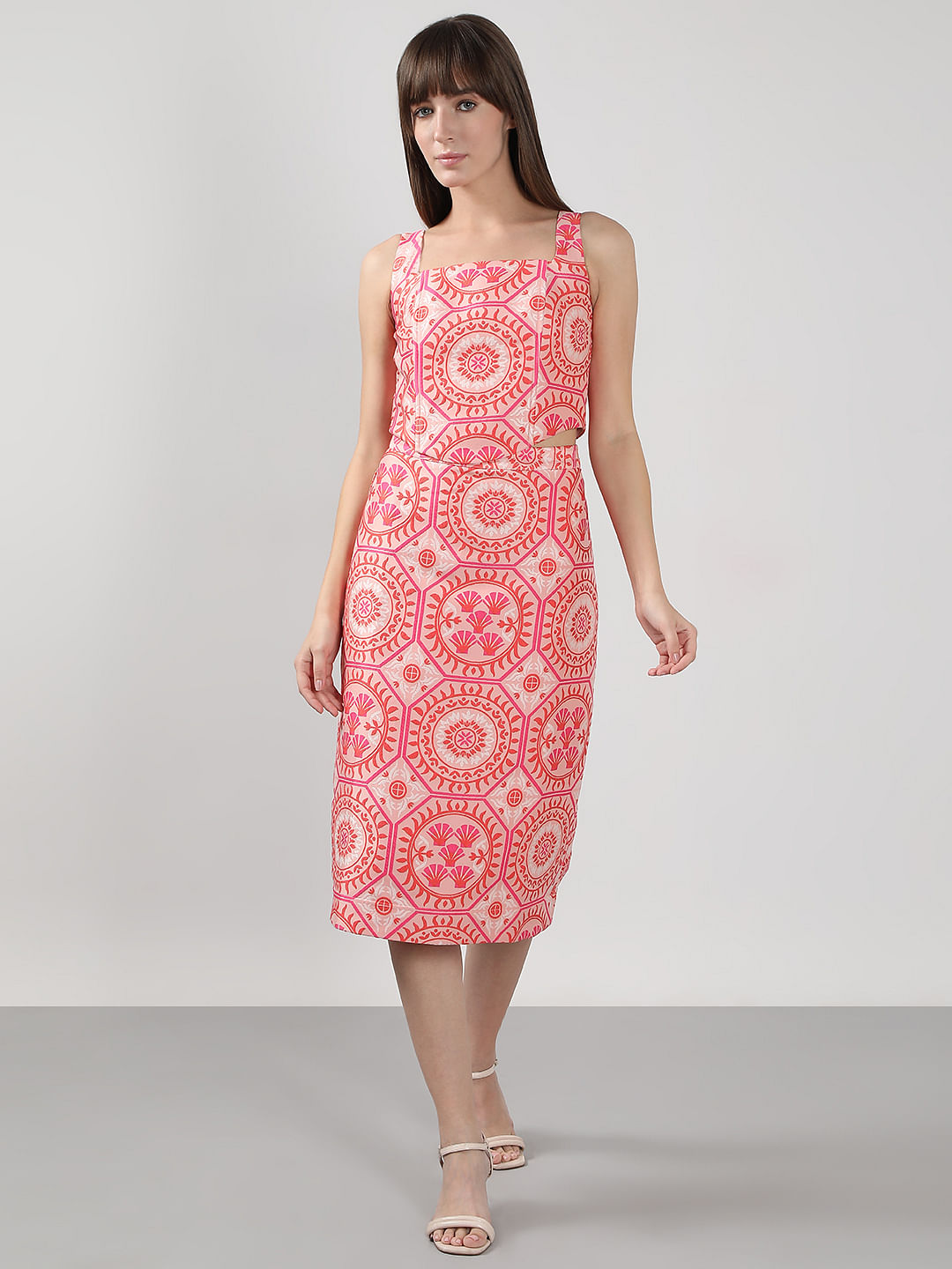 Pink Printed Co-Ord Set Pencil Skirt