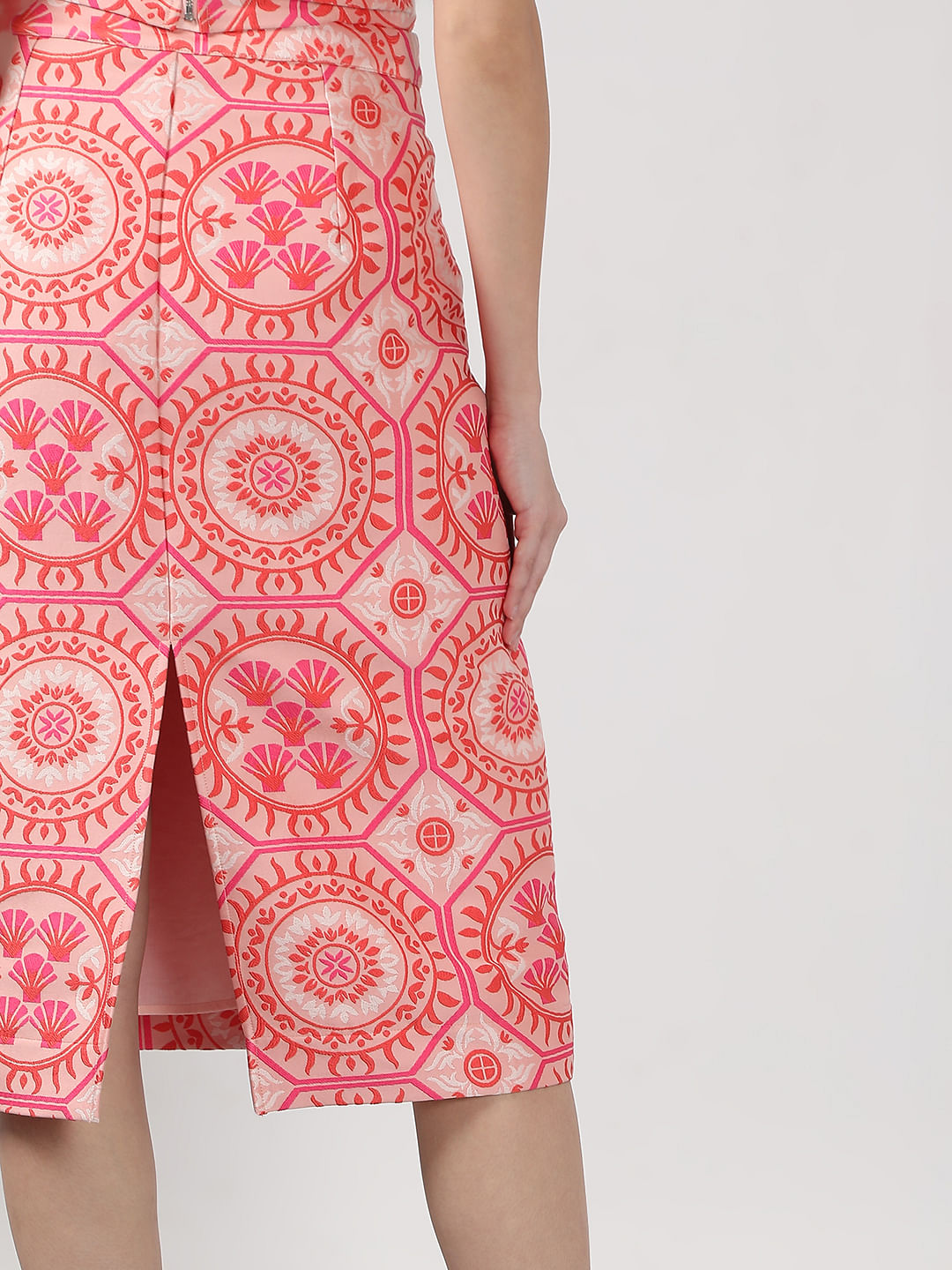 Pink Printed Co-Ord Set Pencil Skirt
