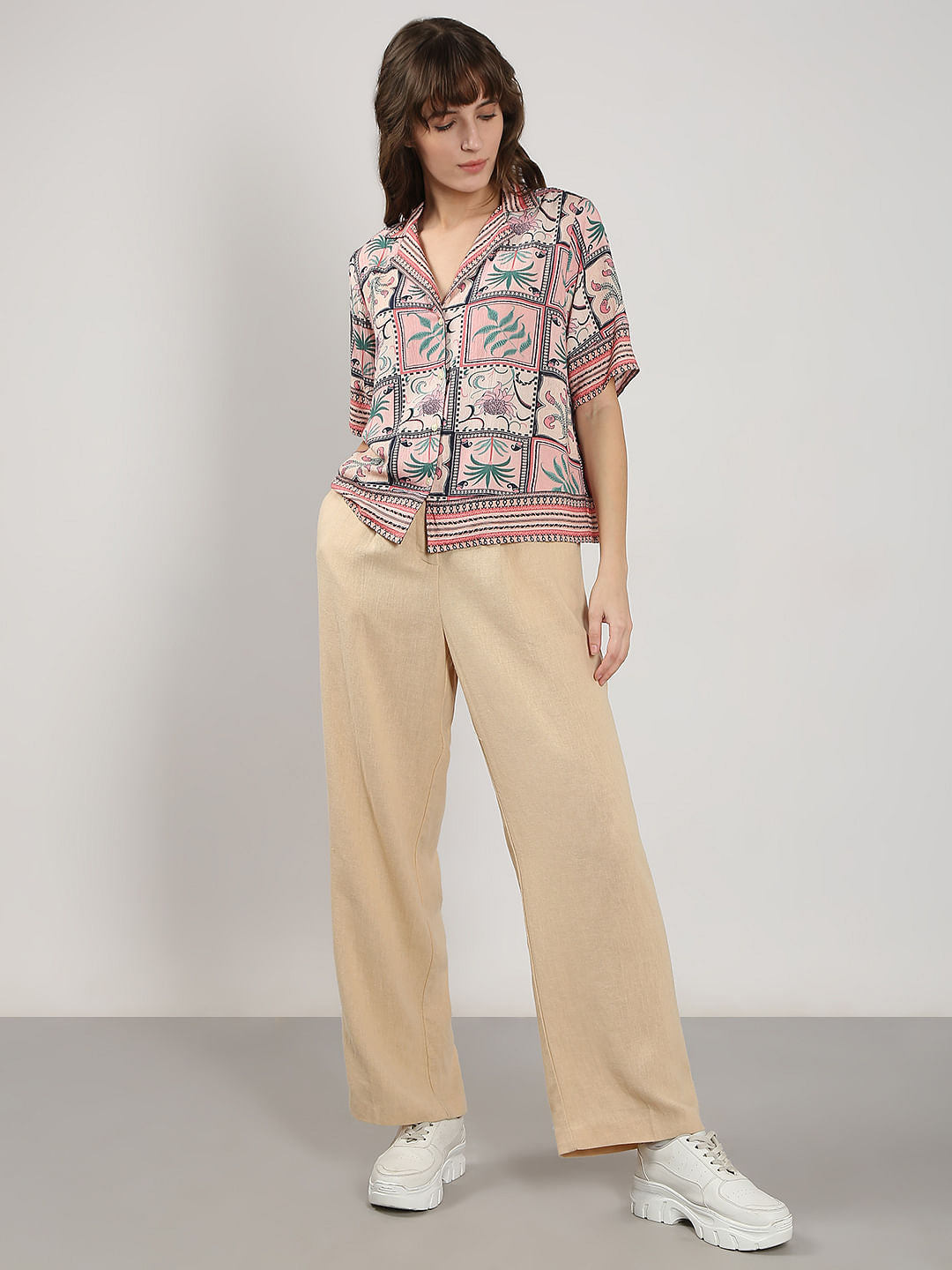 Pink Printed Short Sleeves Shirt