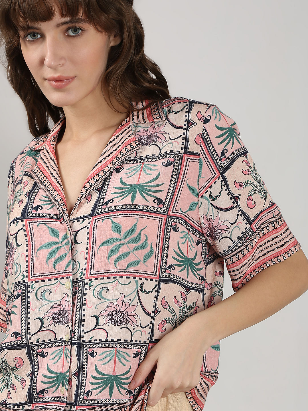 Pink Printed Short Sleeves Shirt