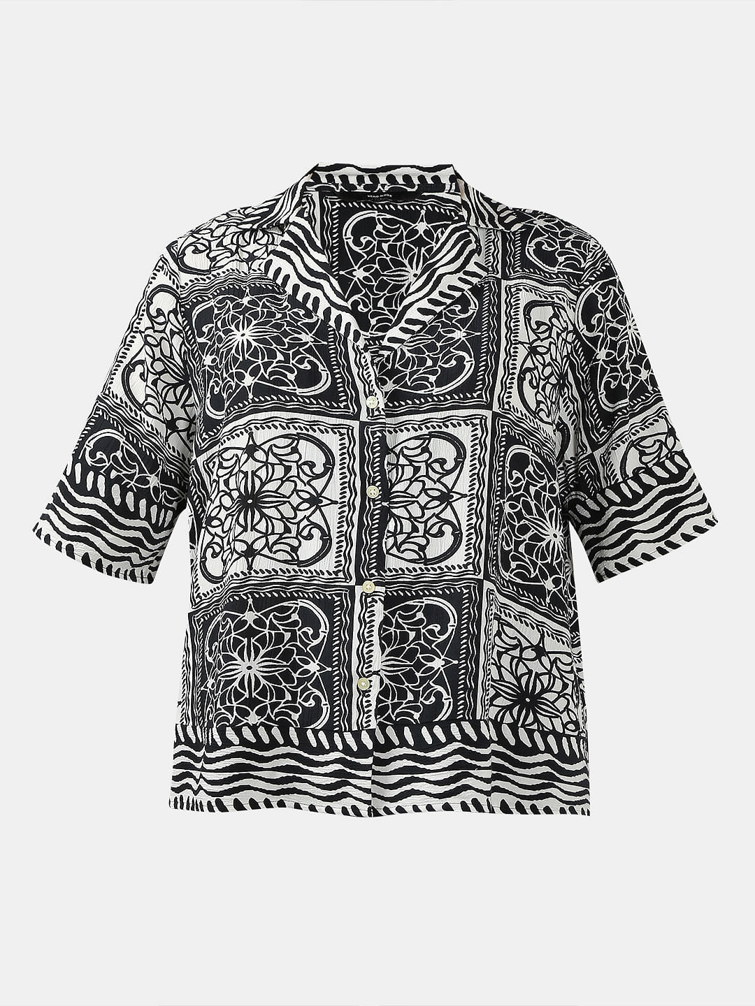 Black & White Printed Short Sleeves Shirt