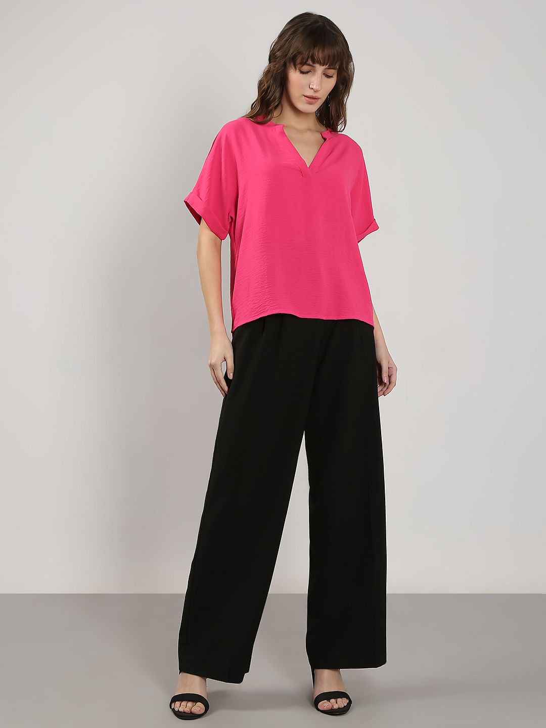 Dark Pink V Neck Top