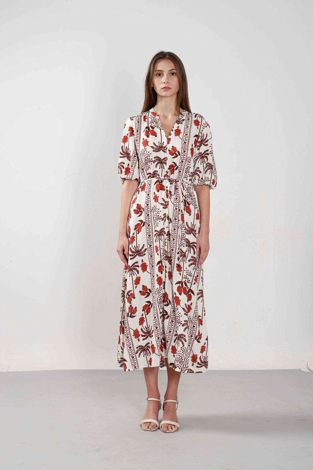 Vero Moda Ecru Printed Midi Dress