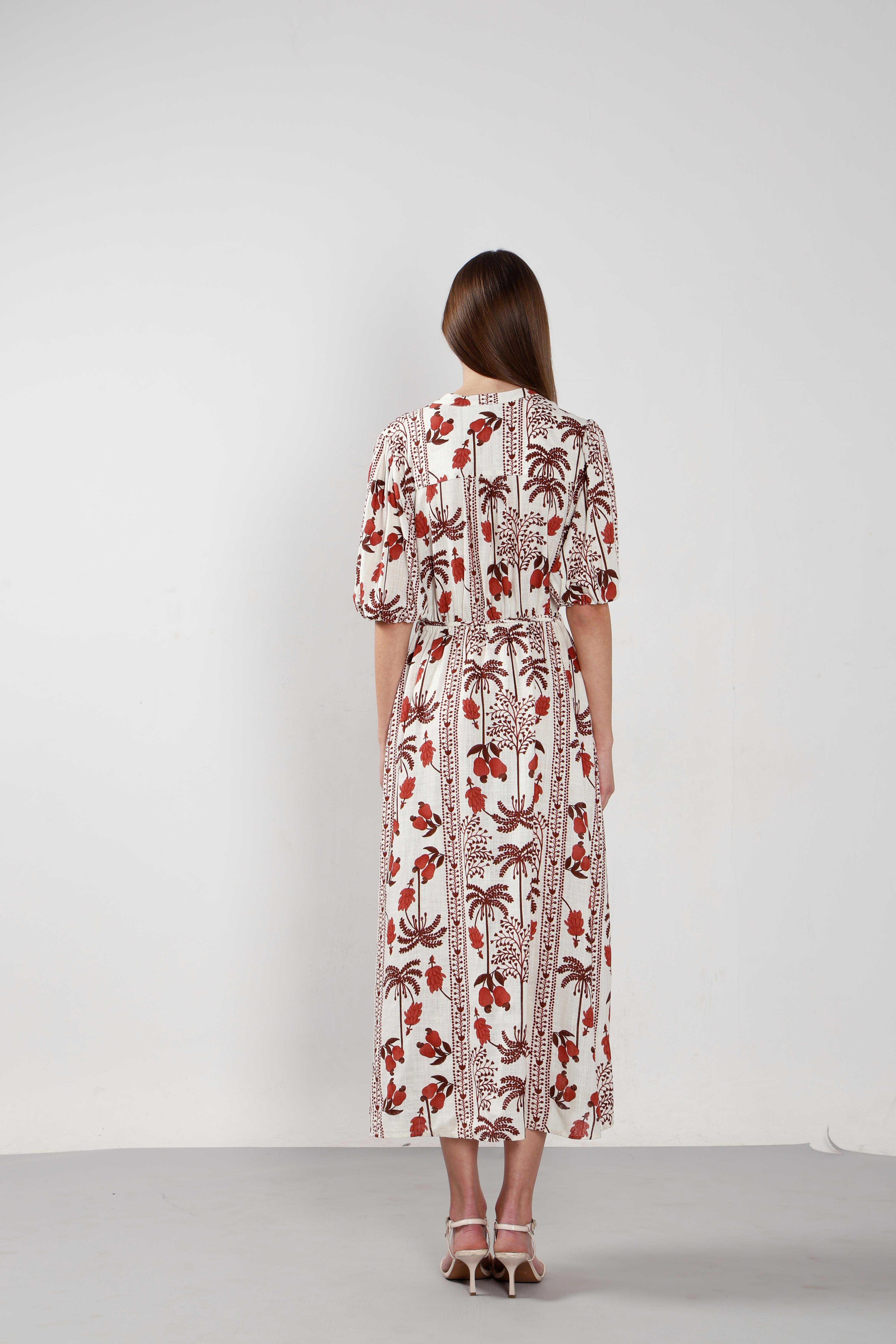 Vero Moda Ecru Printed Midi Dress