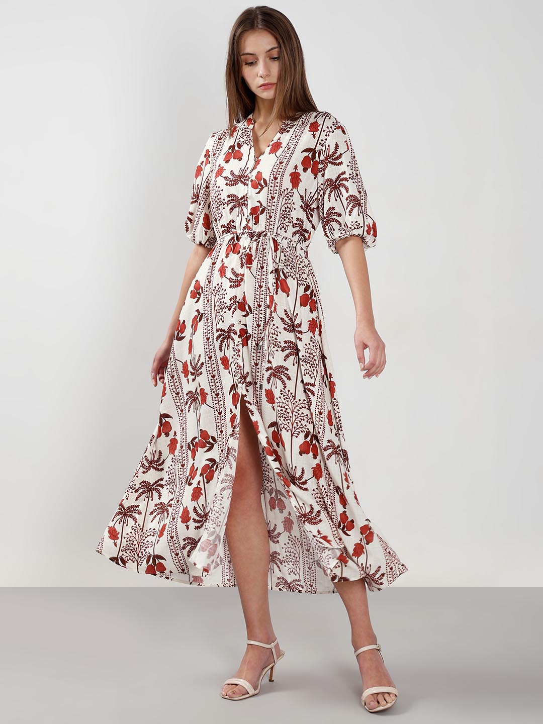 Vero Moda Ecru Printed Midi Dress