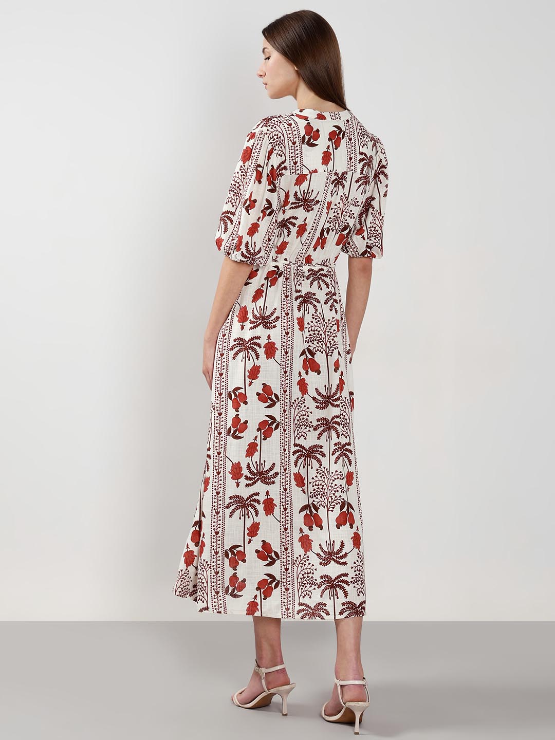 Vero Moda Ecru Printed Midi Dress