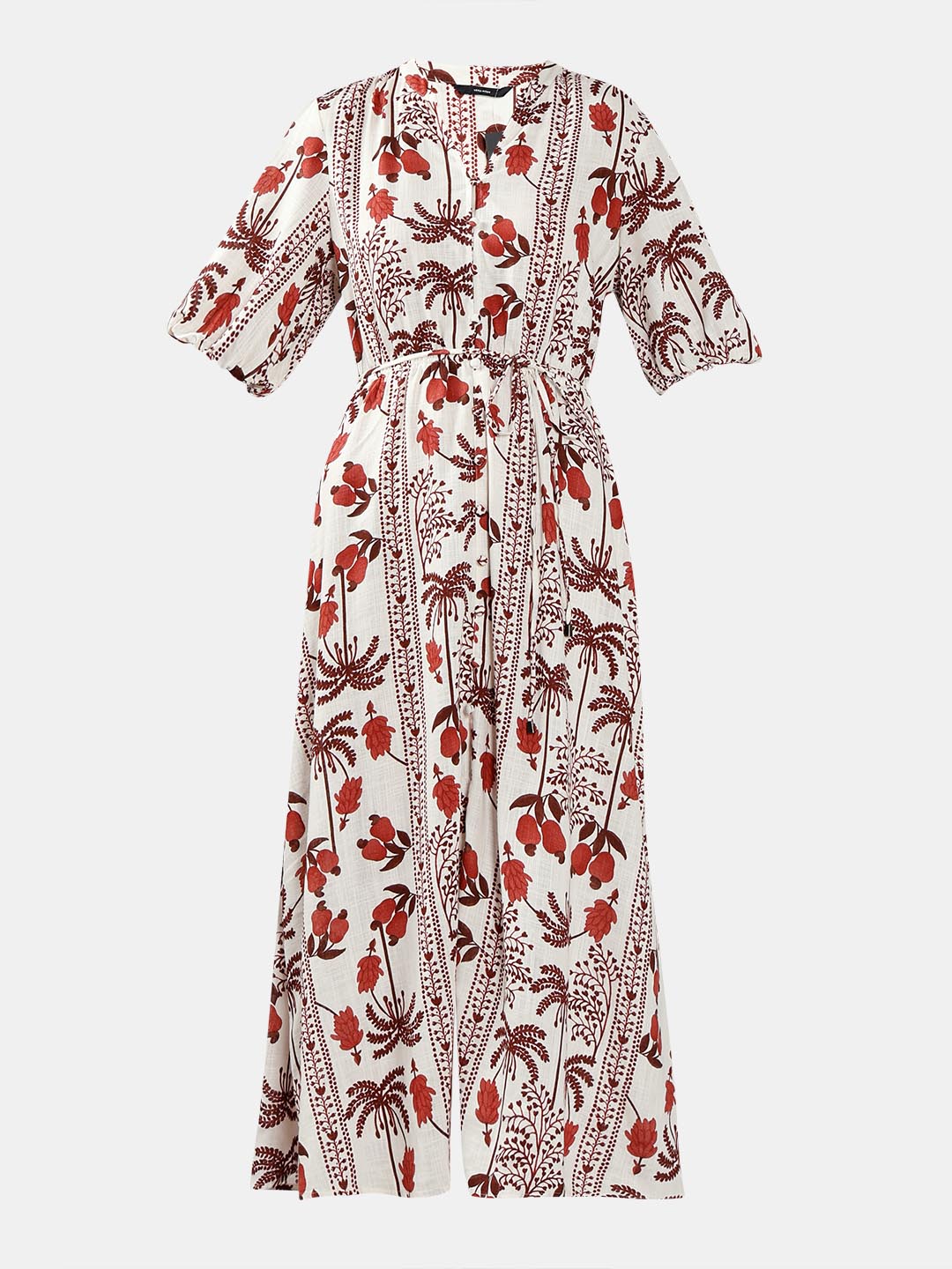 Vero Moda Ecru Printed Midi Dress