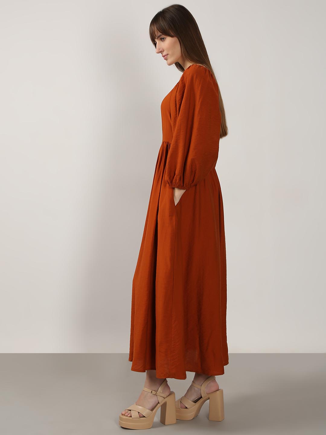 Vero Moda Rust Square Neck Midaxi Dress