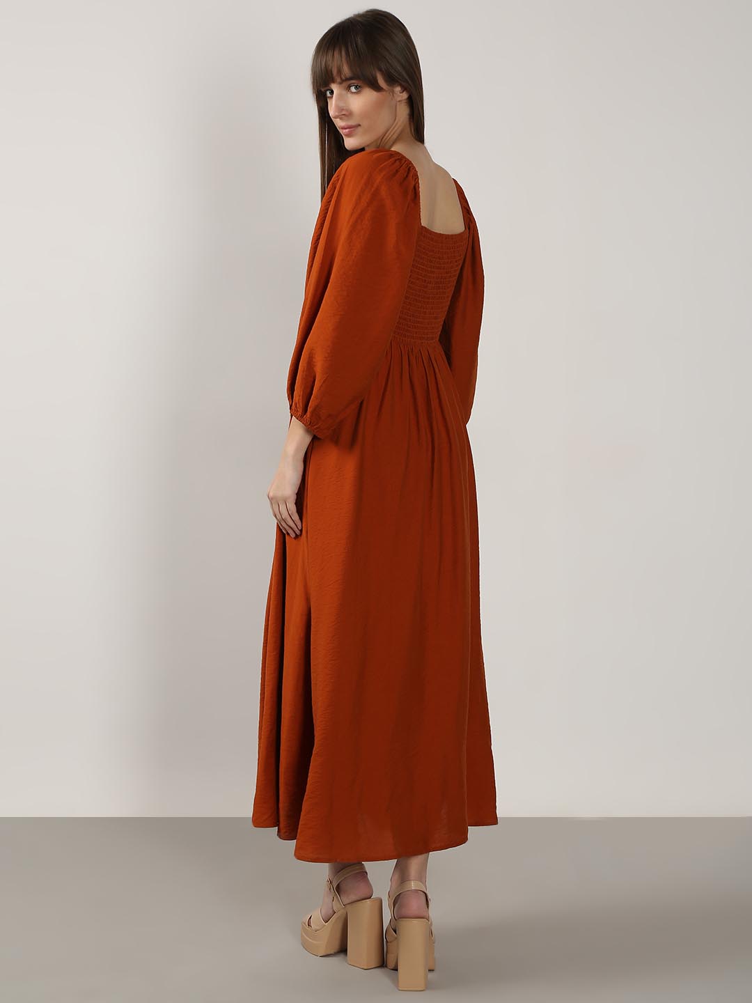 Vero Moda Rust Square Neck Midaxi Dress