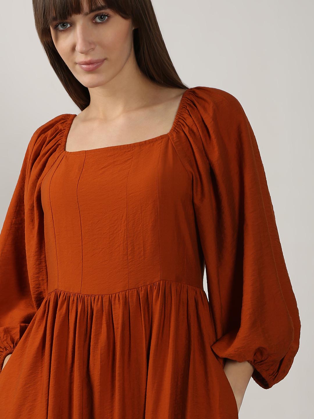 Vero Moda Rust Square Neck Midaxi Dress