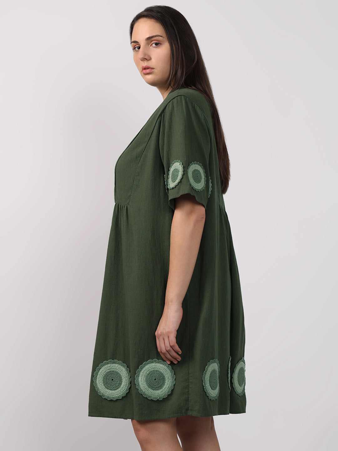 VERO MODA CURVE Dark Green Crochet Patch Detail Dress