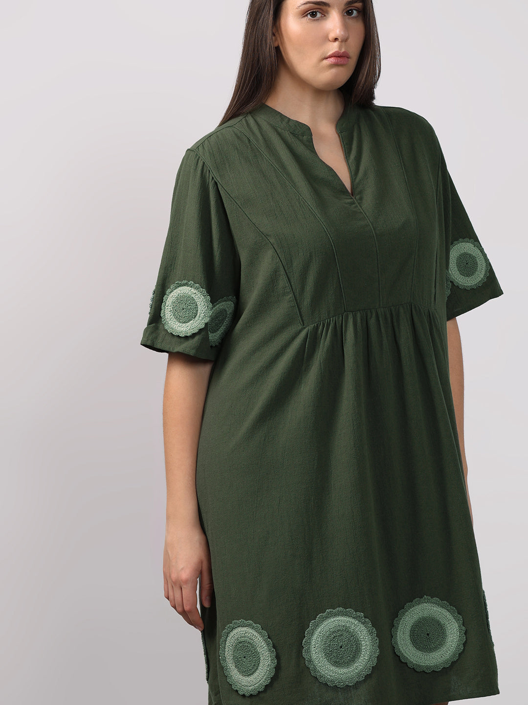 VERO MODA CURVE Dark Green Crochet Patch Detail Dress