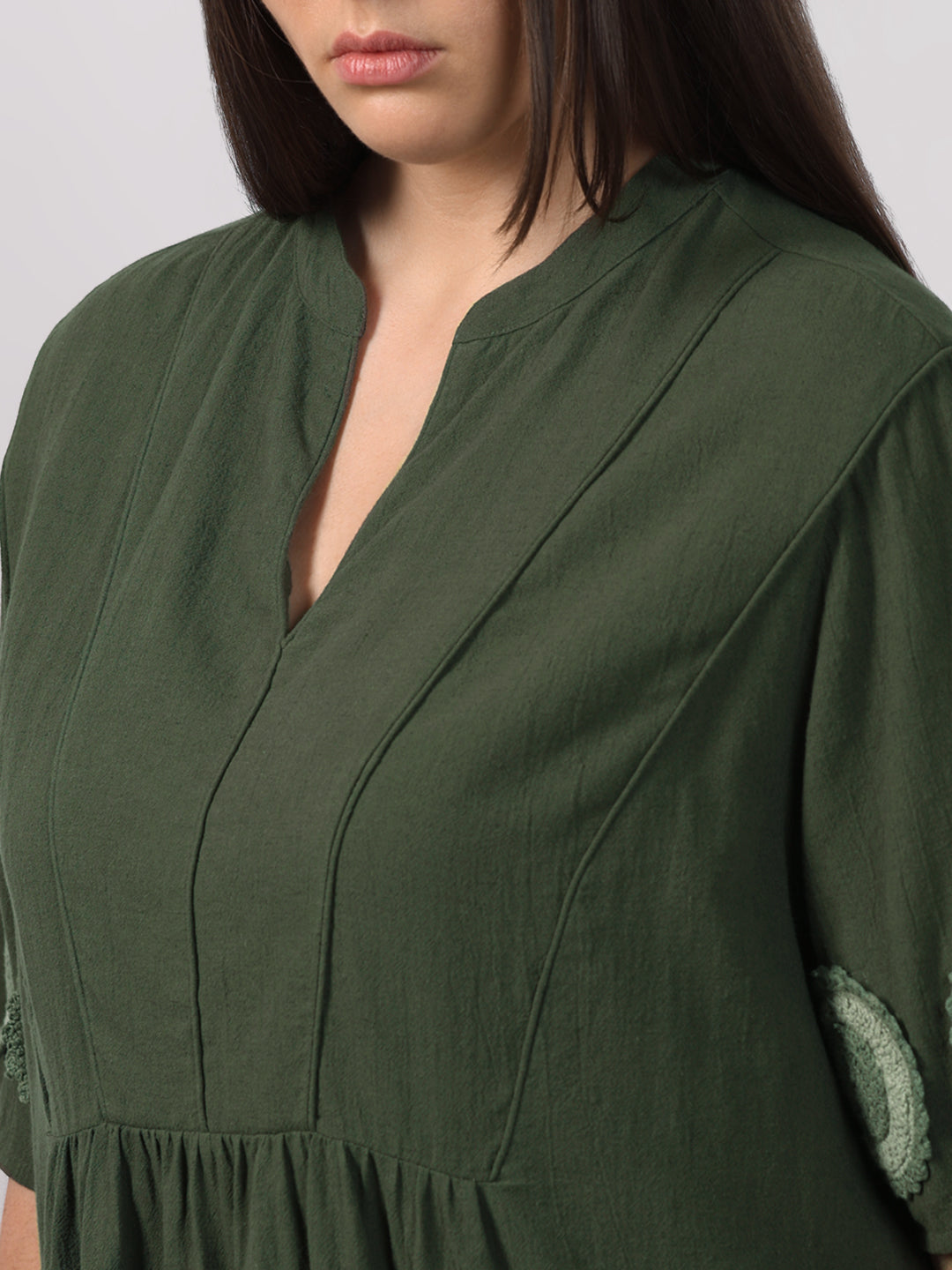 VERO MODA CURVE Dark Green Crochet Patch Detail Dress