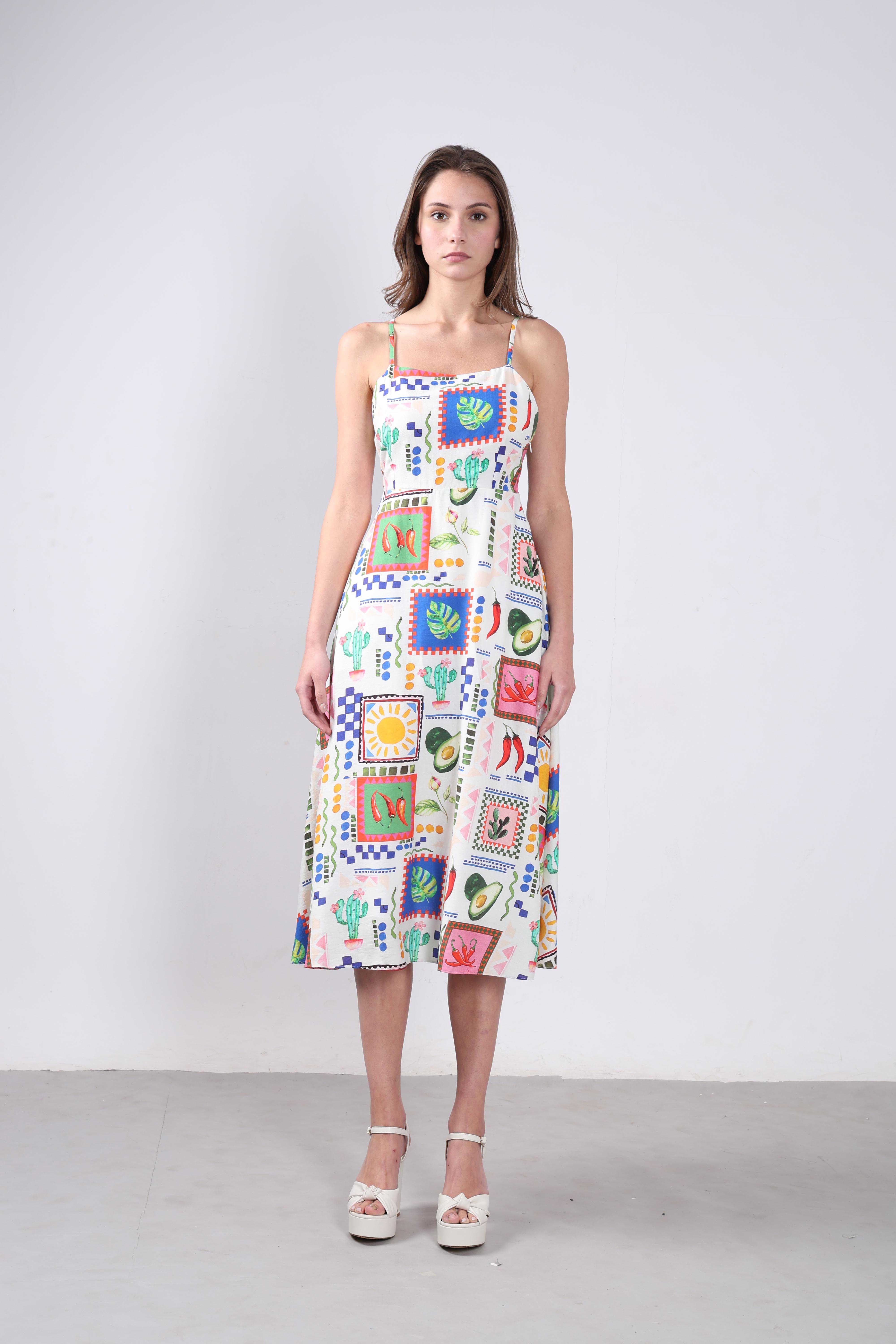 Vero Moda White Printed Midi Dress