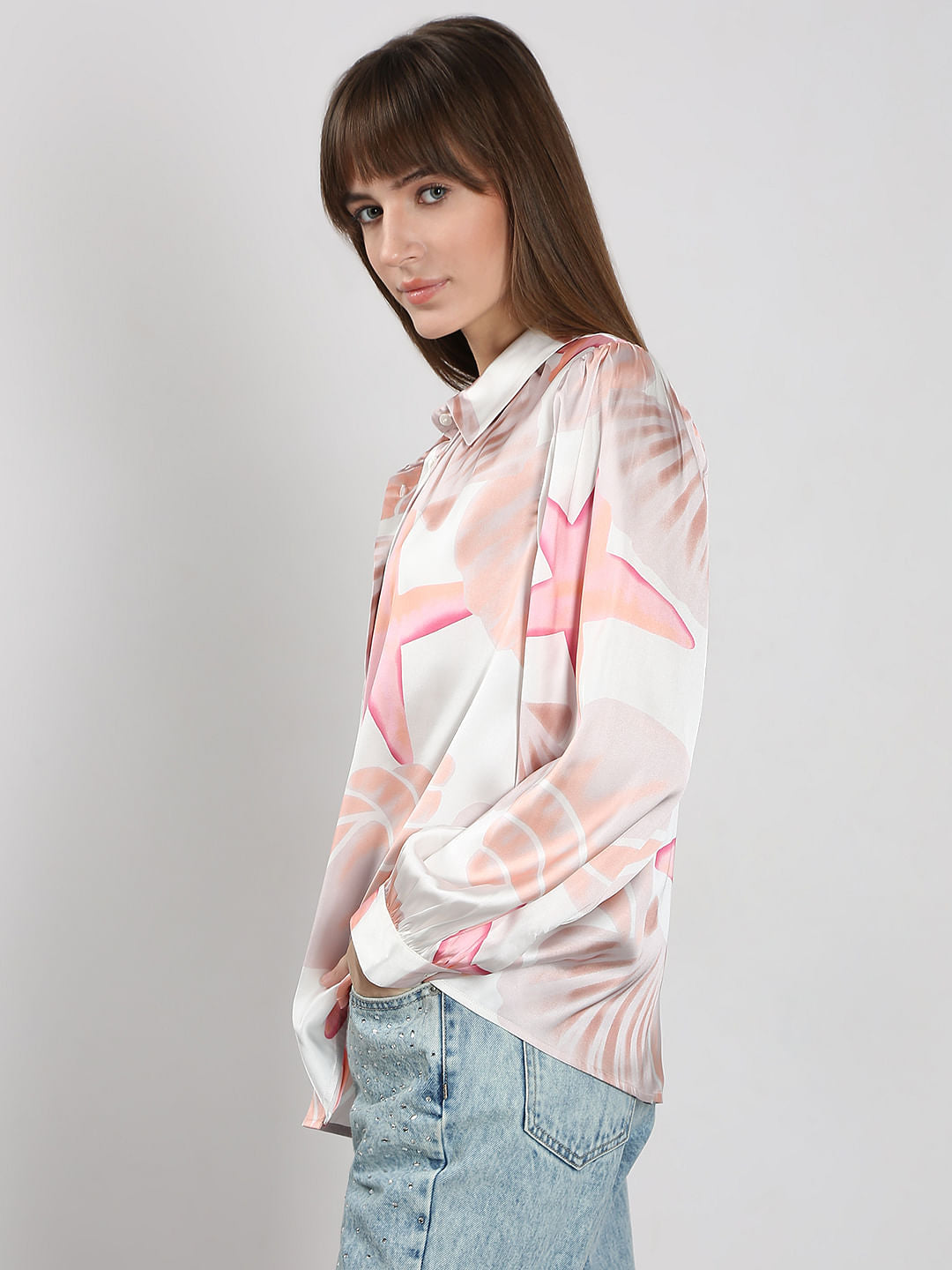 White Printed Full Sleeves Shirt