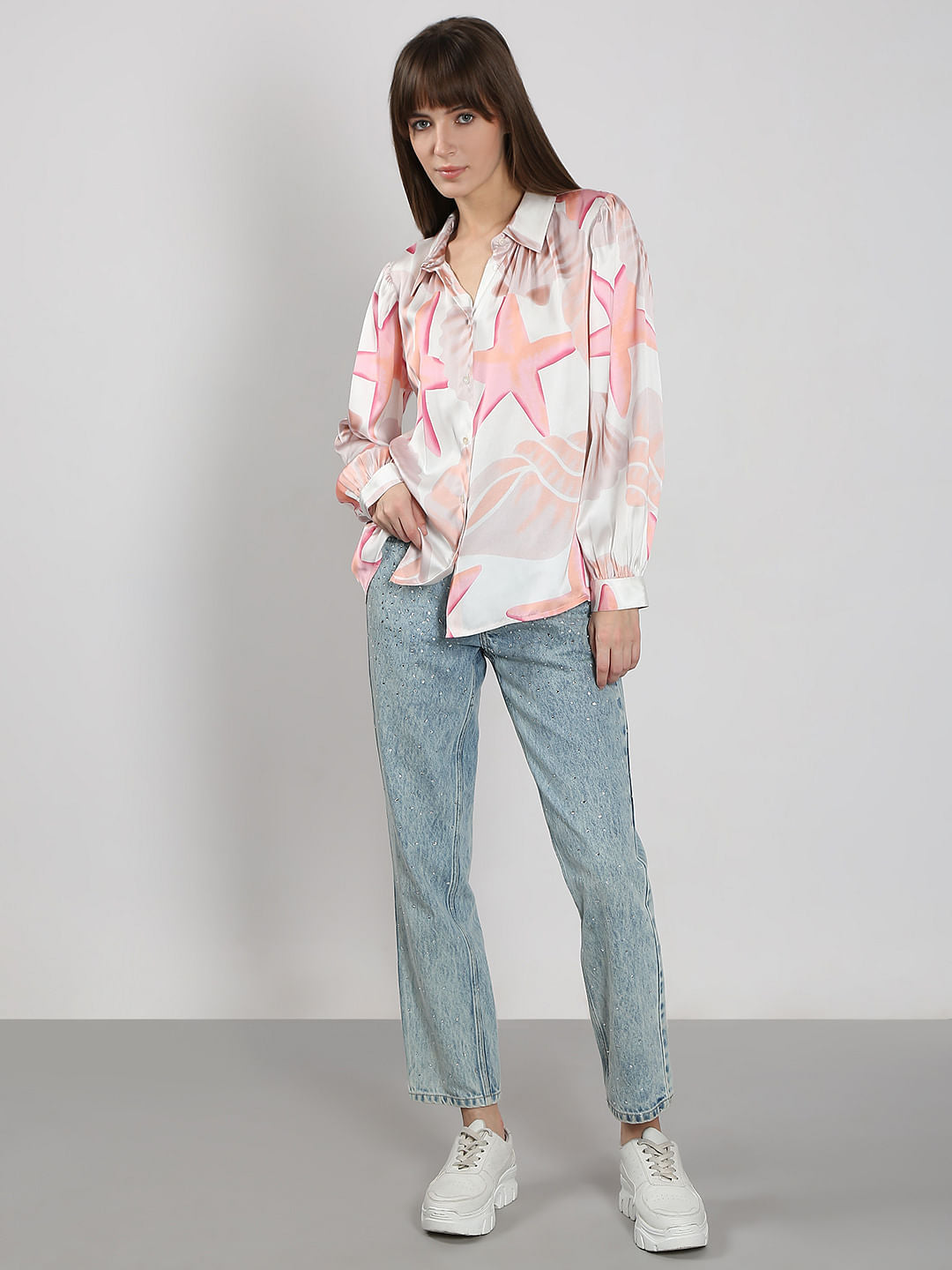 White Printed Full Sleeves Shirt