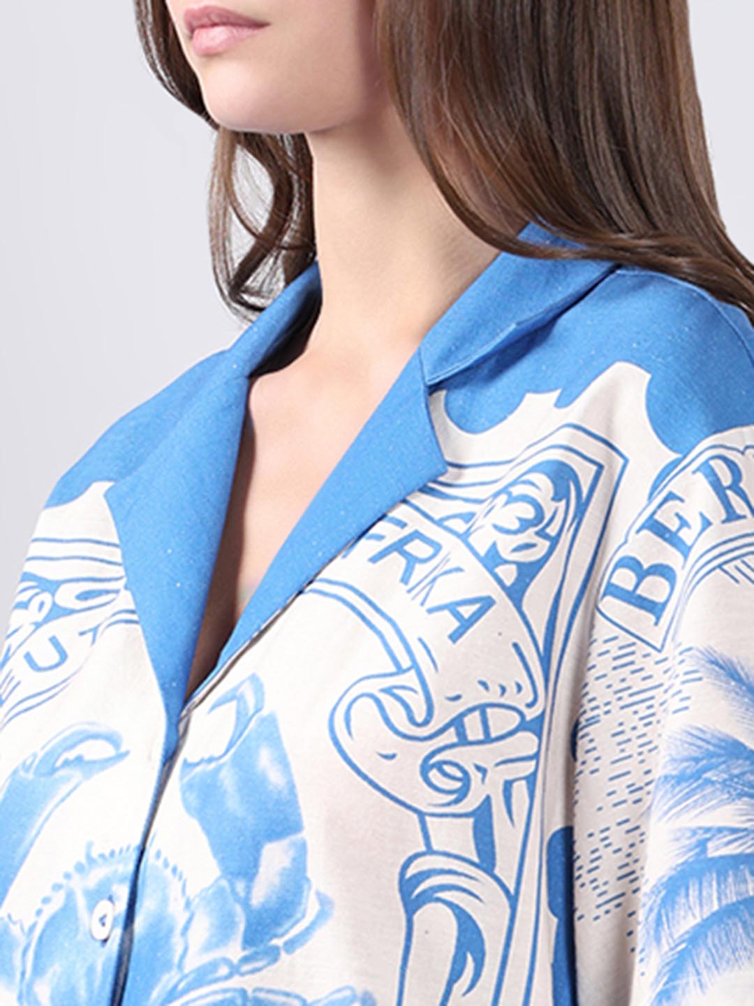 Vero Moda White Printed Cotton-Linen Shirt