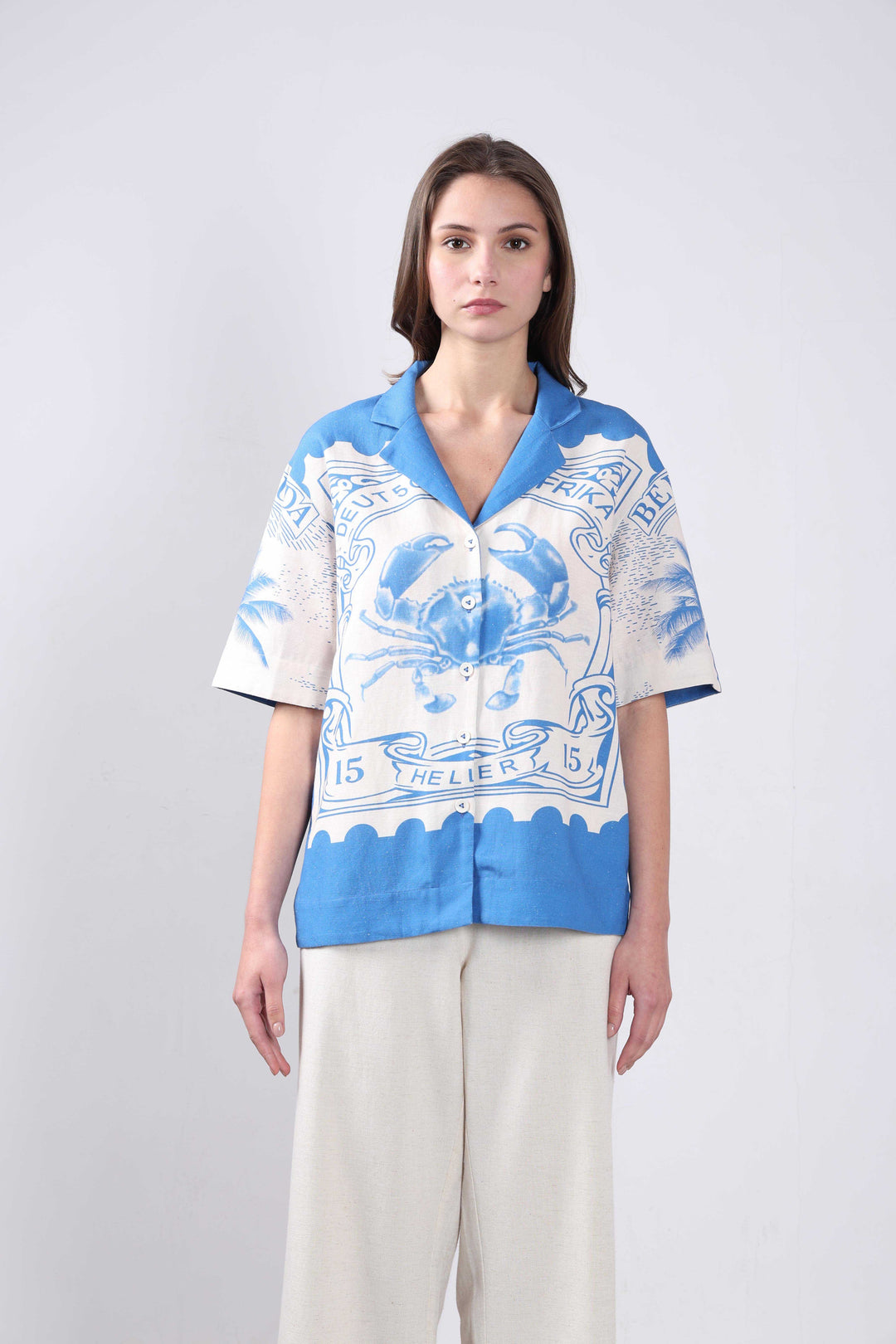 Vero Moda White Printed Cotton-Linen Shirt