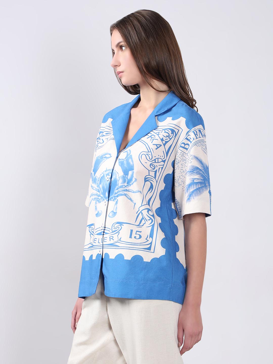 Vero Moda White Printed Cotton-Linen Shirt