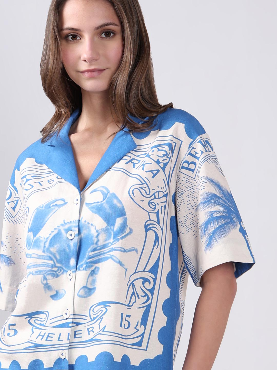 Vero Moda White Printed Cotton-Linen Shirt