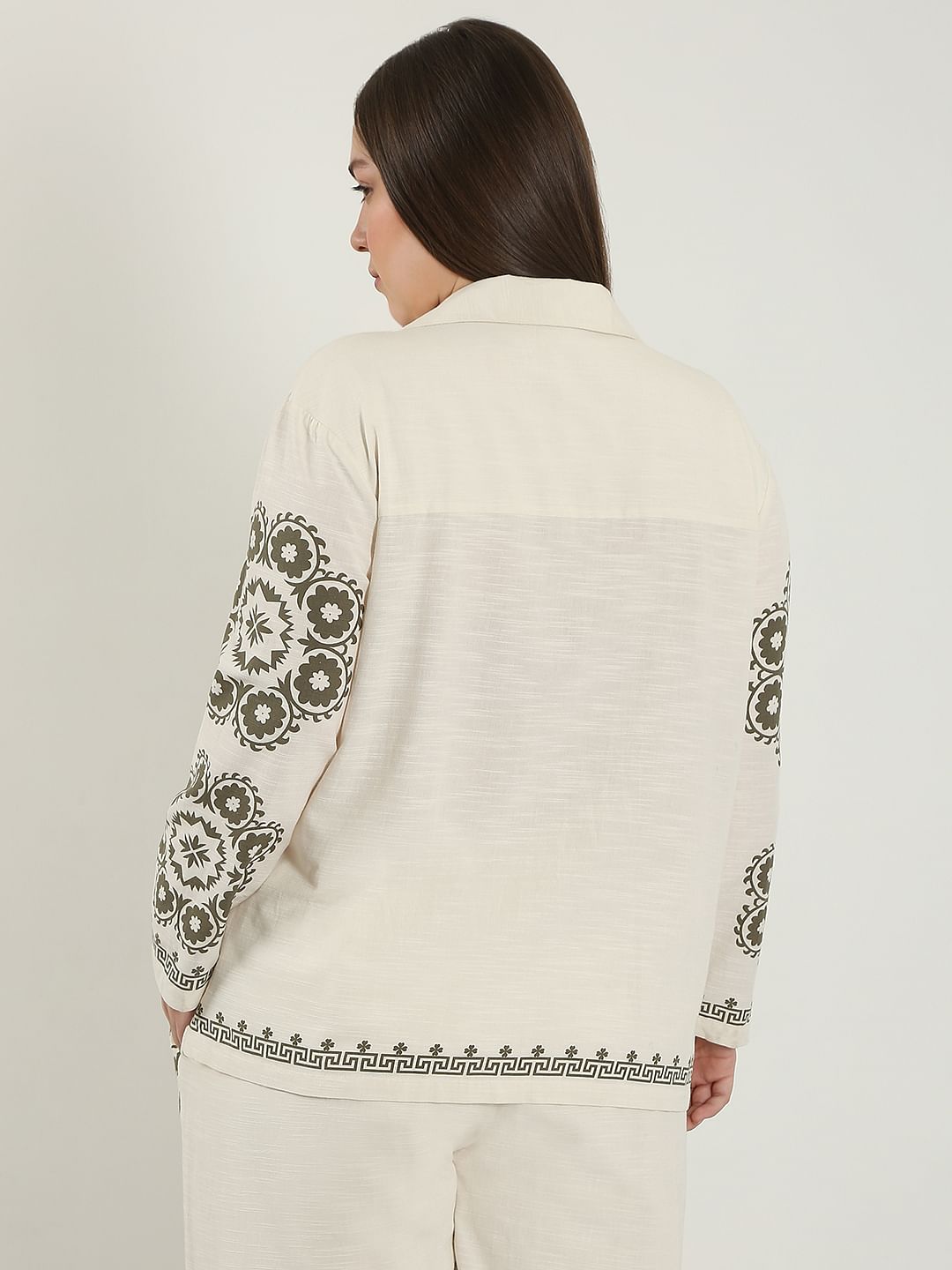 Curve Ecru Printed Co-Ord Set Shirt