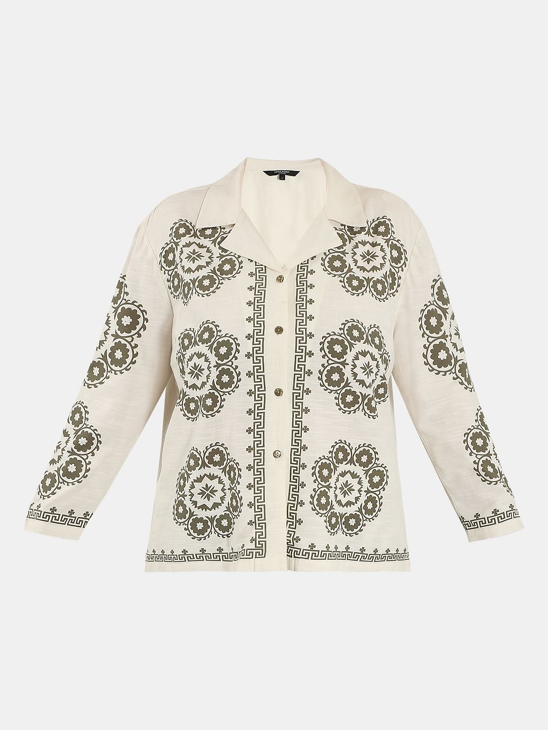 Curve Ecru Printed Co-Ord Set Shirt