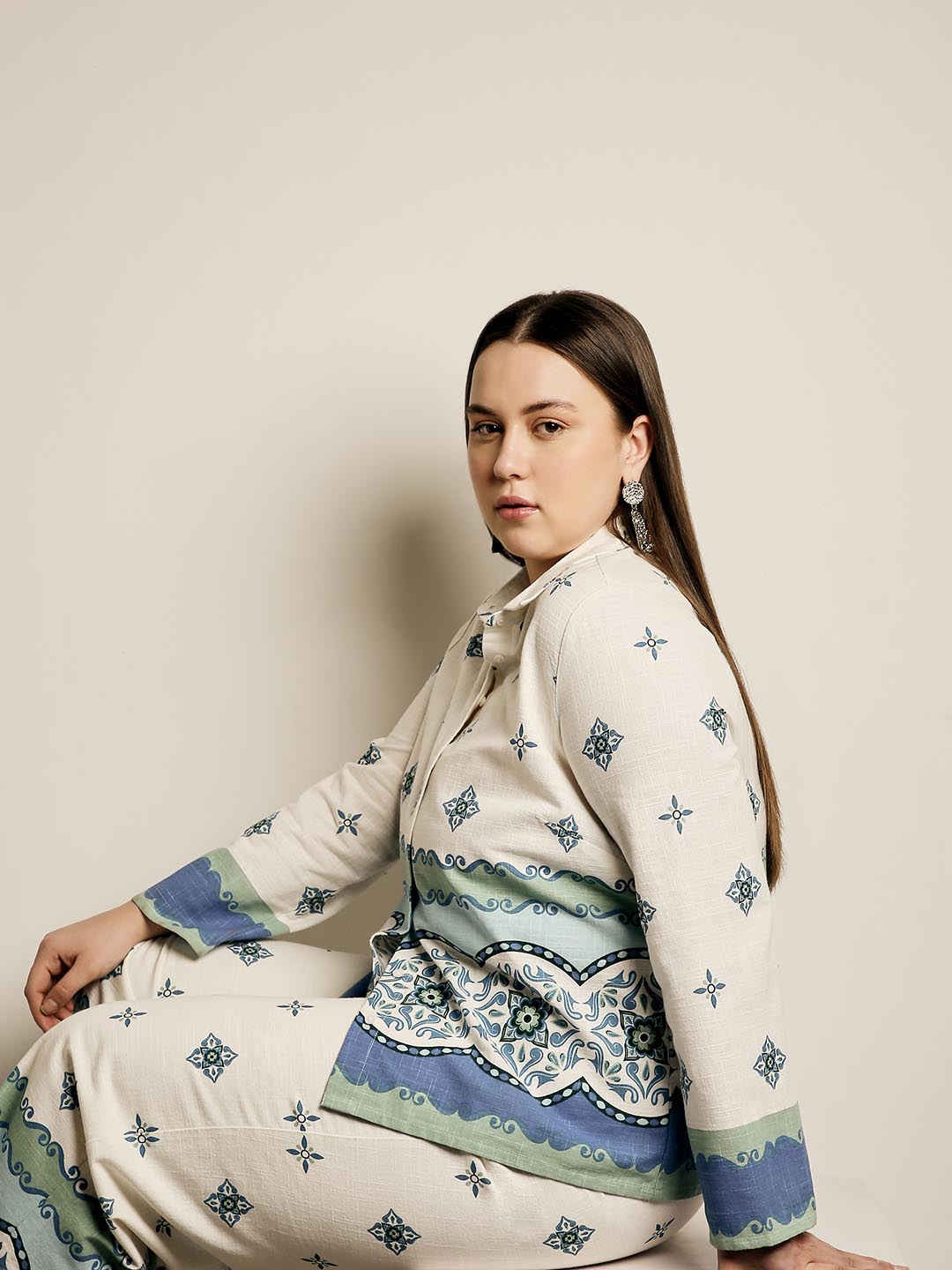Vero Moda Curve White Printed Cotton Shirt