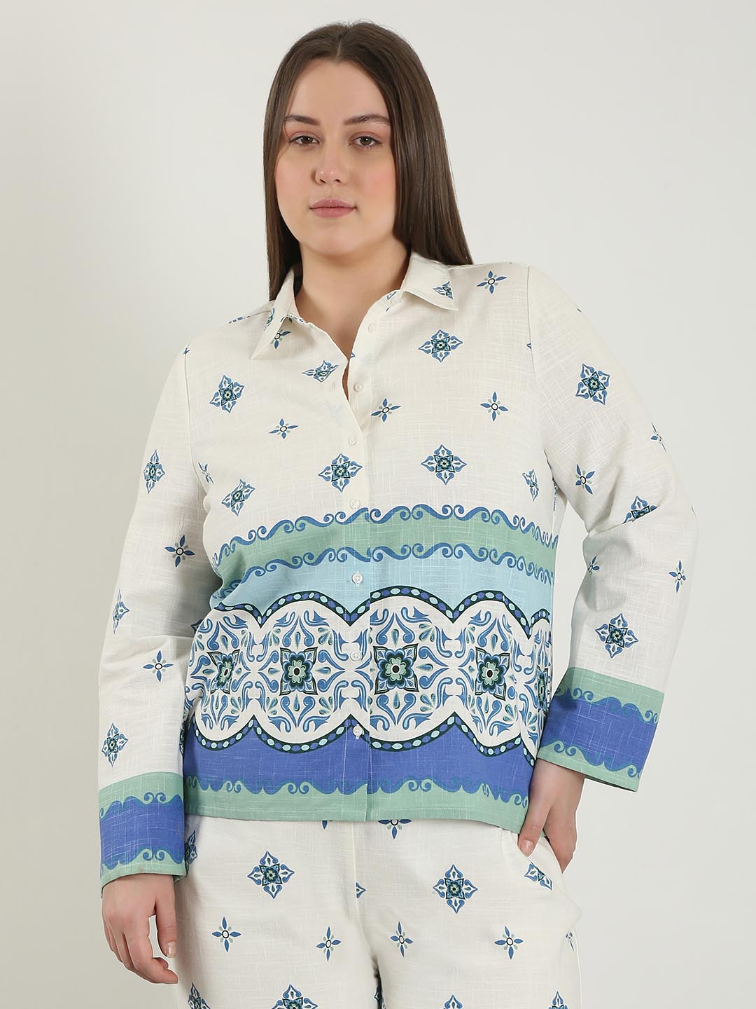 Vero Moda Curve White Printed Cotton Shirt